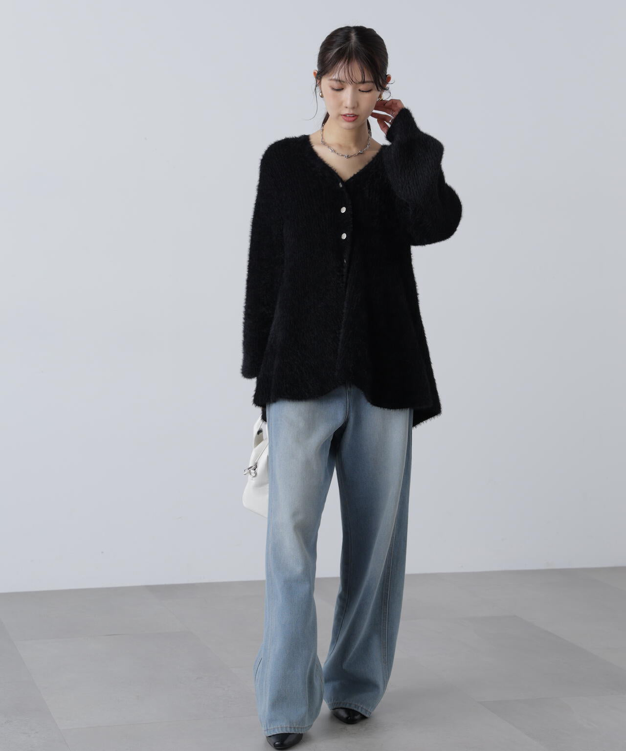 【MFM】ヘアリーペプラム金ボタンニットカーディガン