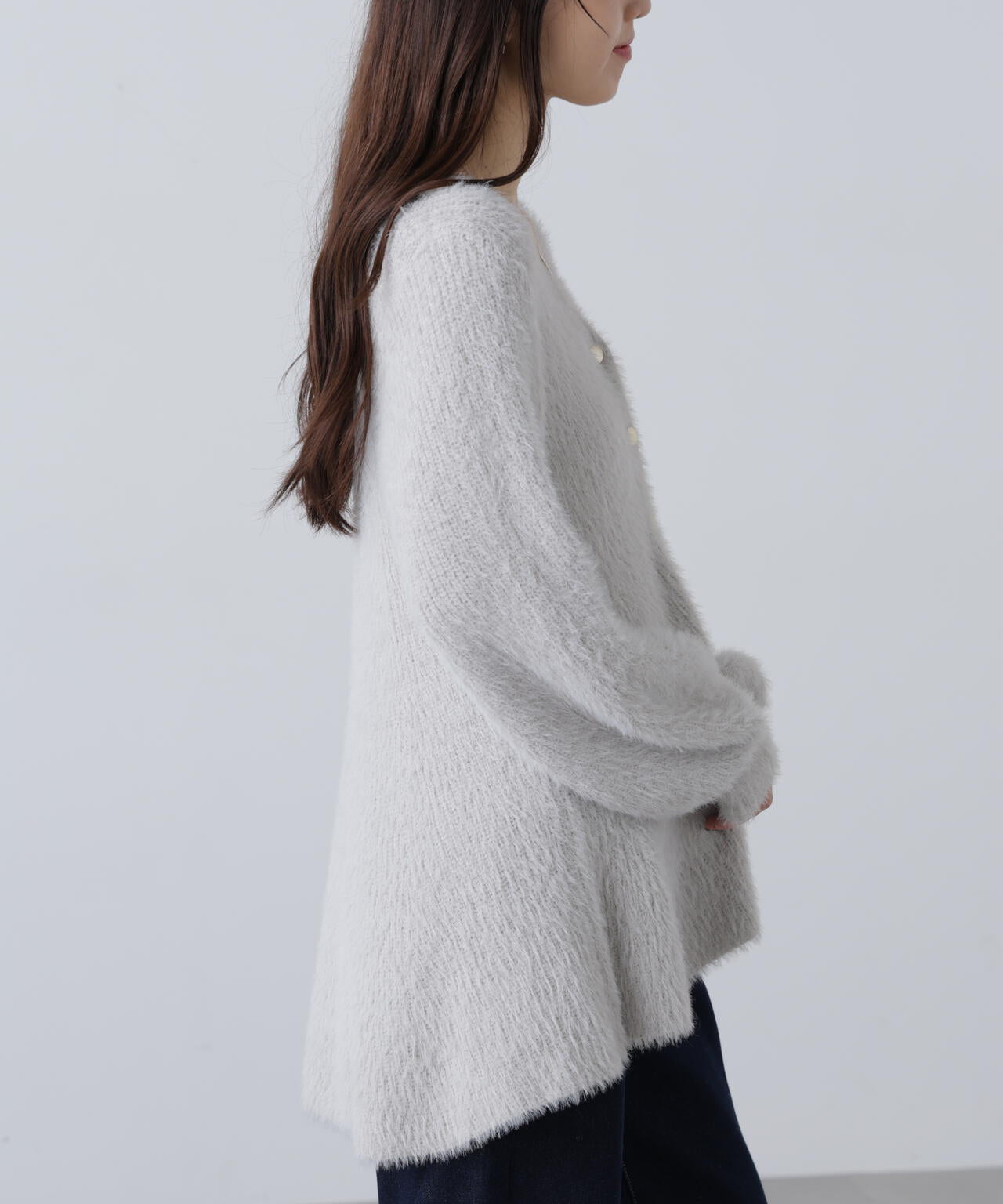 【MFM】ヘアリーペプラム金ボタンニットカーディガン