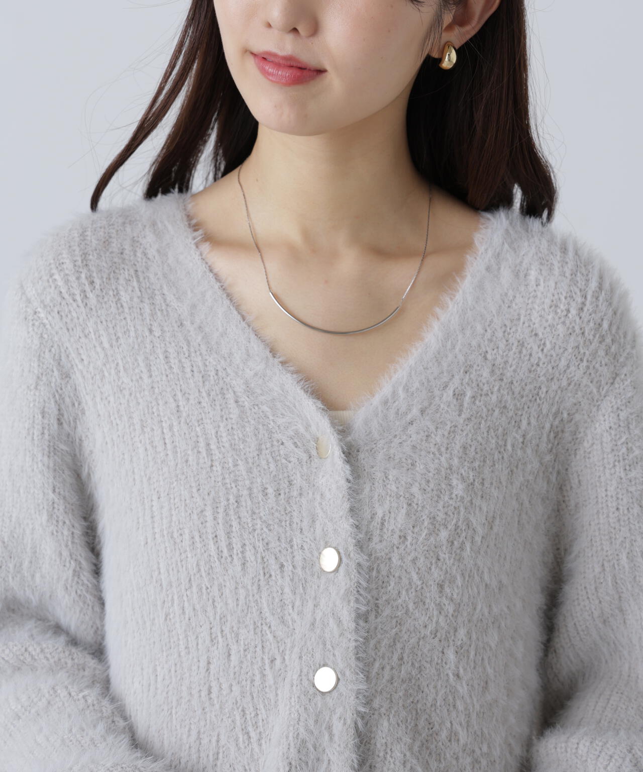 【MFM】ヘアリーペプラム金ボタンニットカーディガン