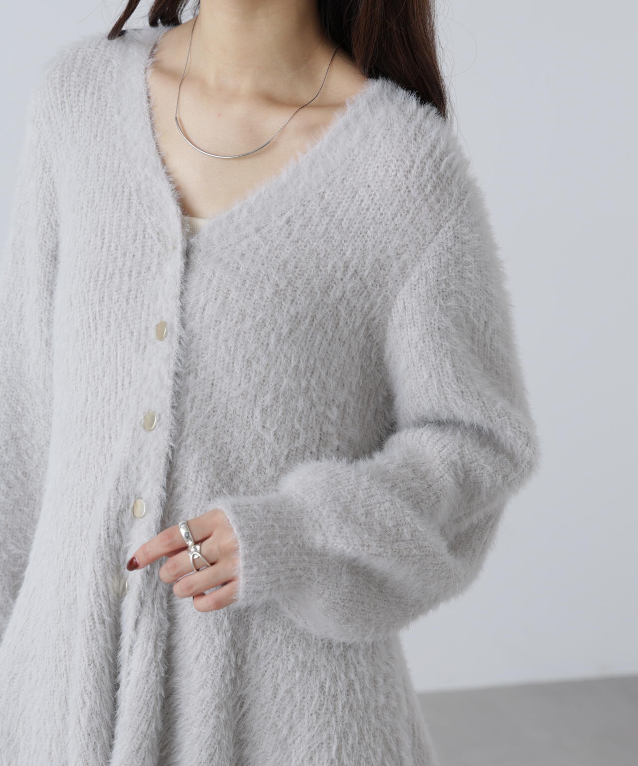 【MFM】ヘアリーペプラム金ボタンニットカーディガン