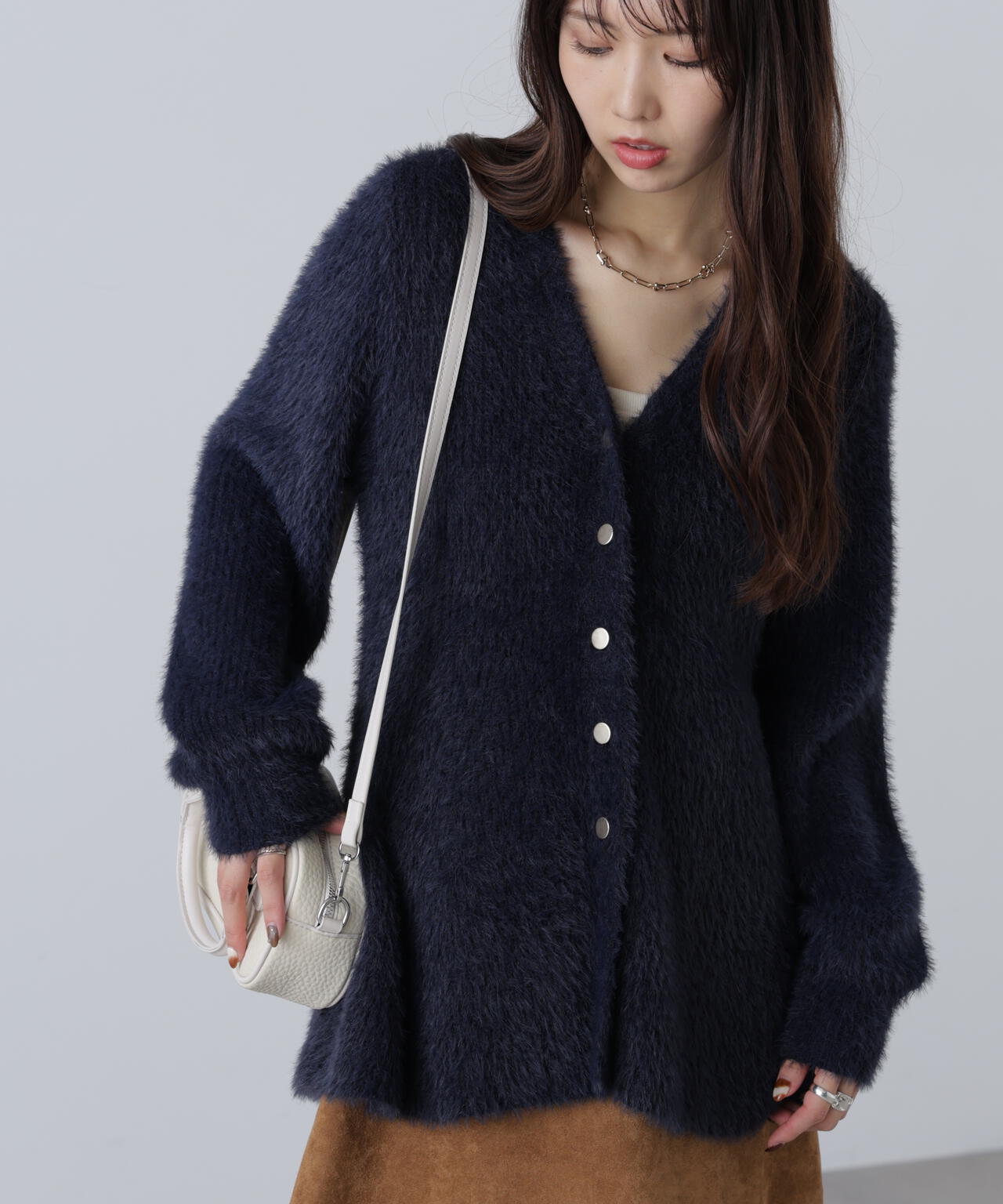 【MFM】ヘアリーペプラム金ボタンニットカーディガン