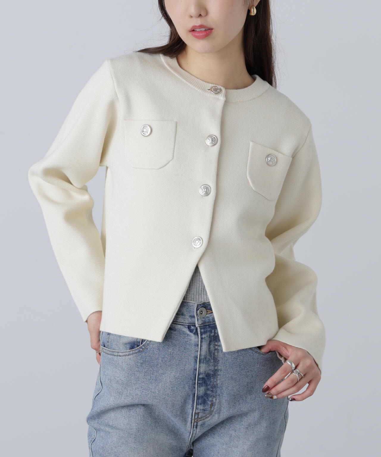 【MFM】エンブレムボタンニットカーディガン