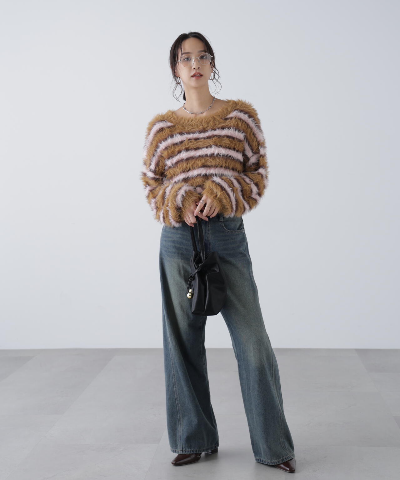 シャギーボーダークロップドニット