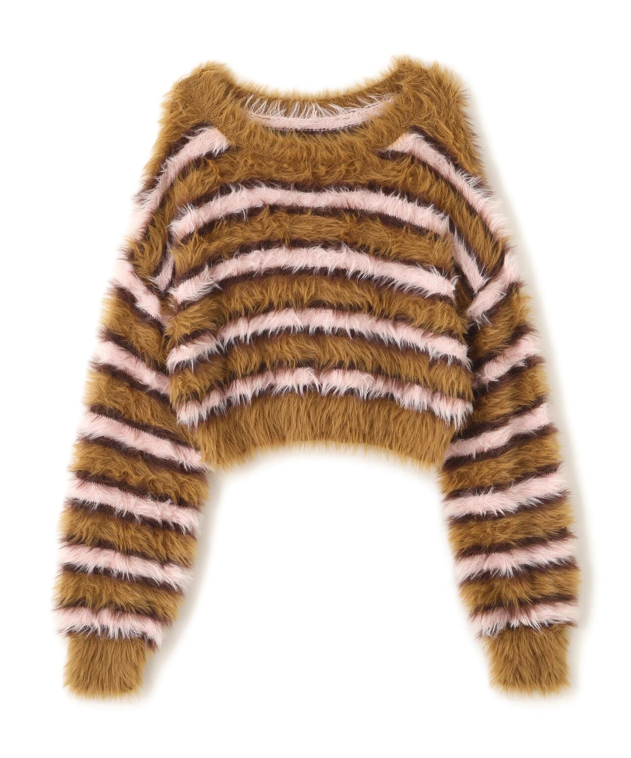 シャギーボーダークロップドニット