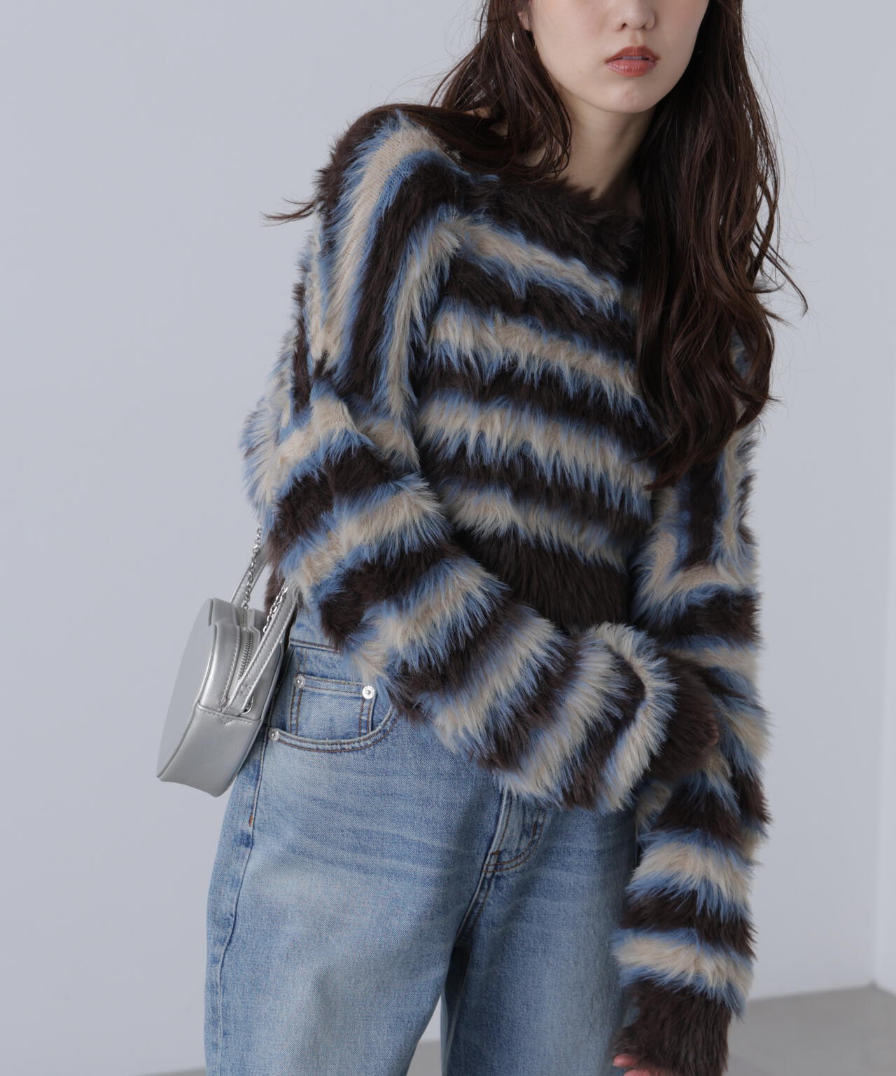 シャギーボーダークロップドニット