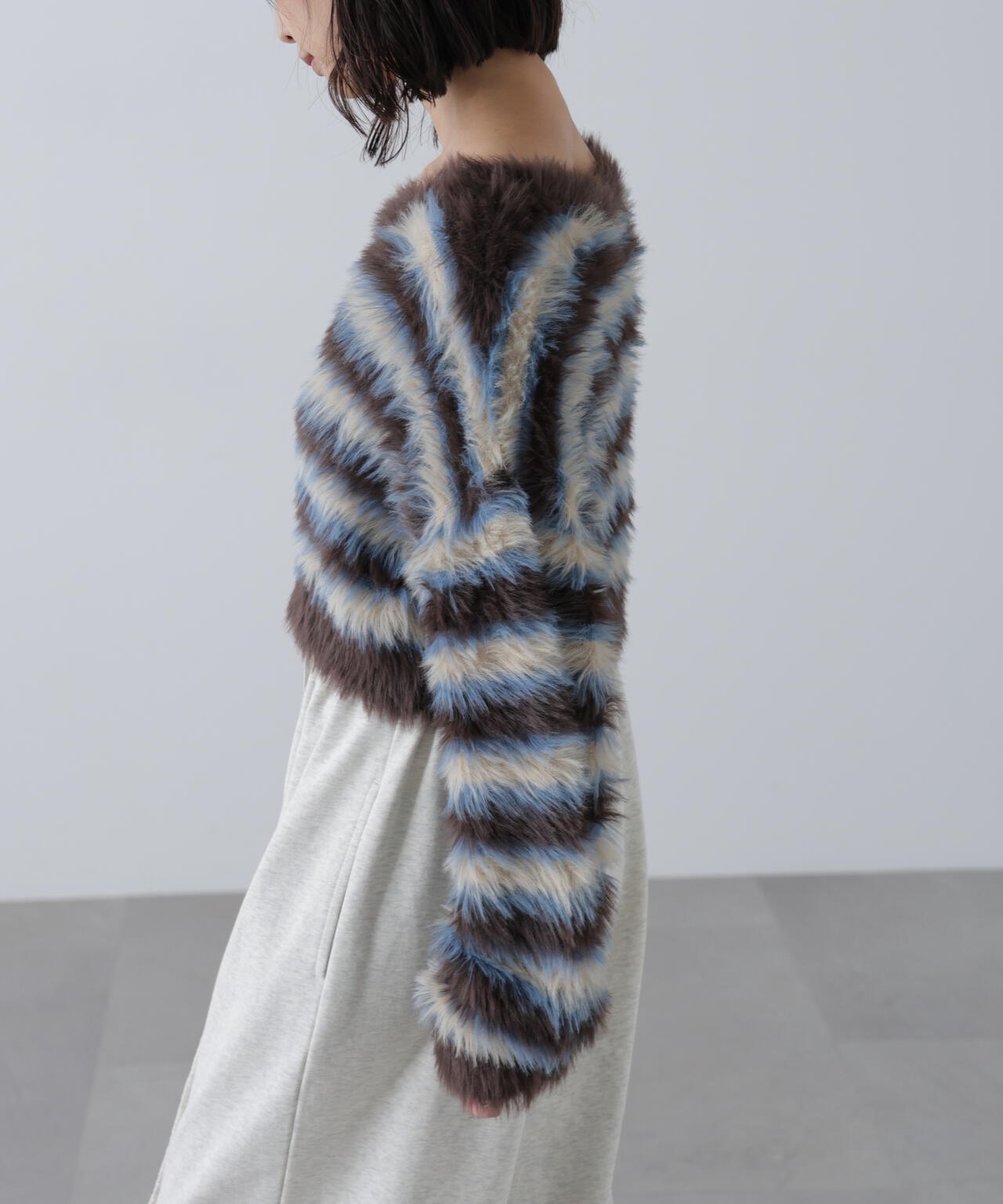 シャギーボーダークロップドニット