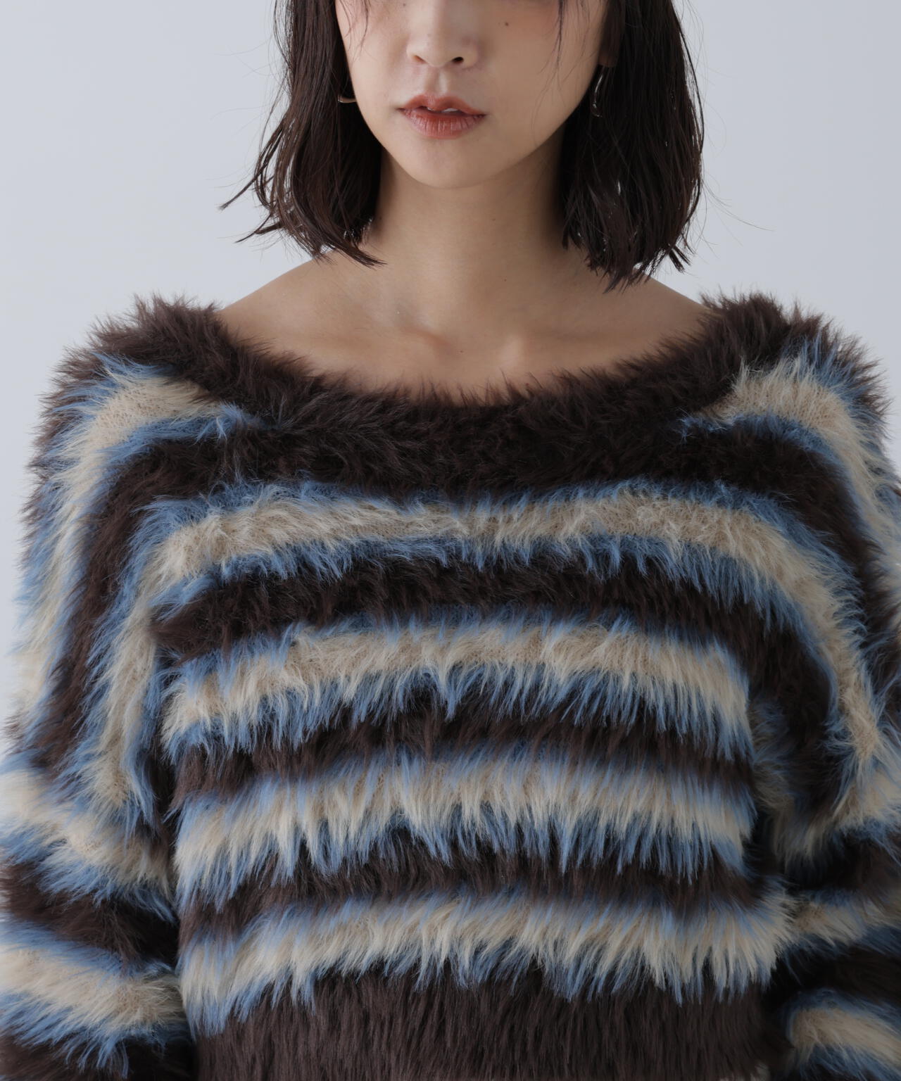 シャギーボーダークロップドニット