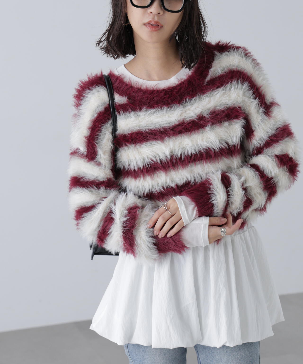 シャギーボーダークロップドニット