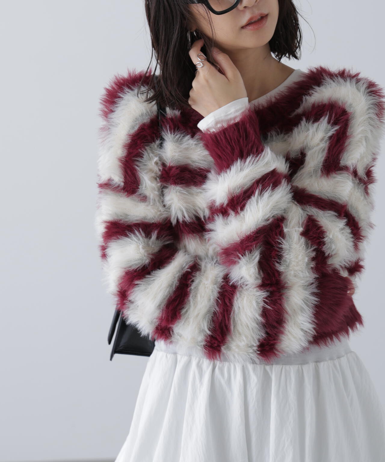 シャギーボーダークロップドニット