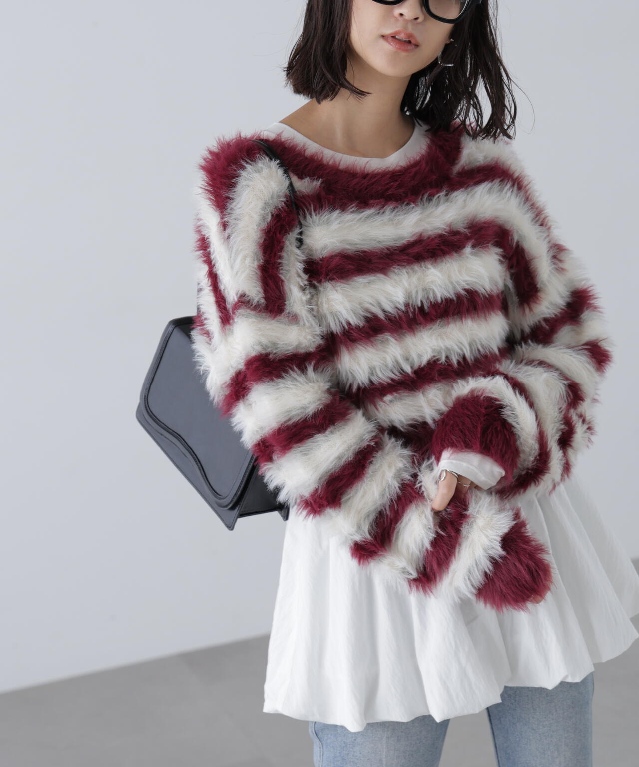 シャギーボーダークロップドニット