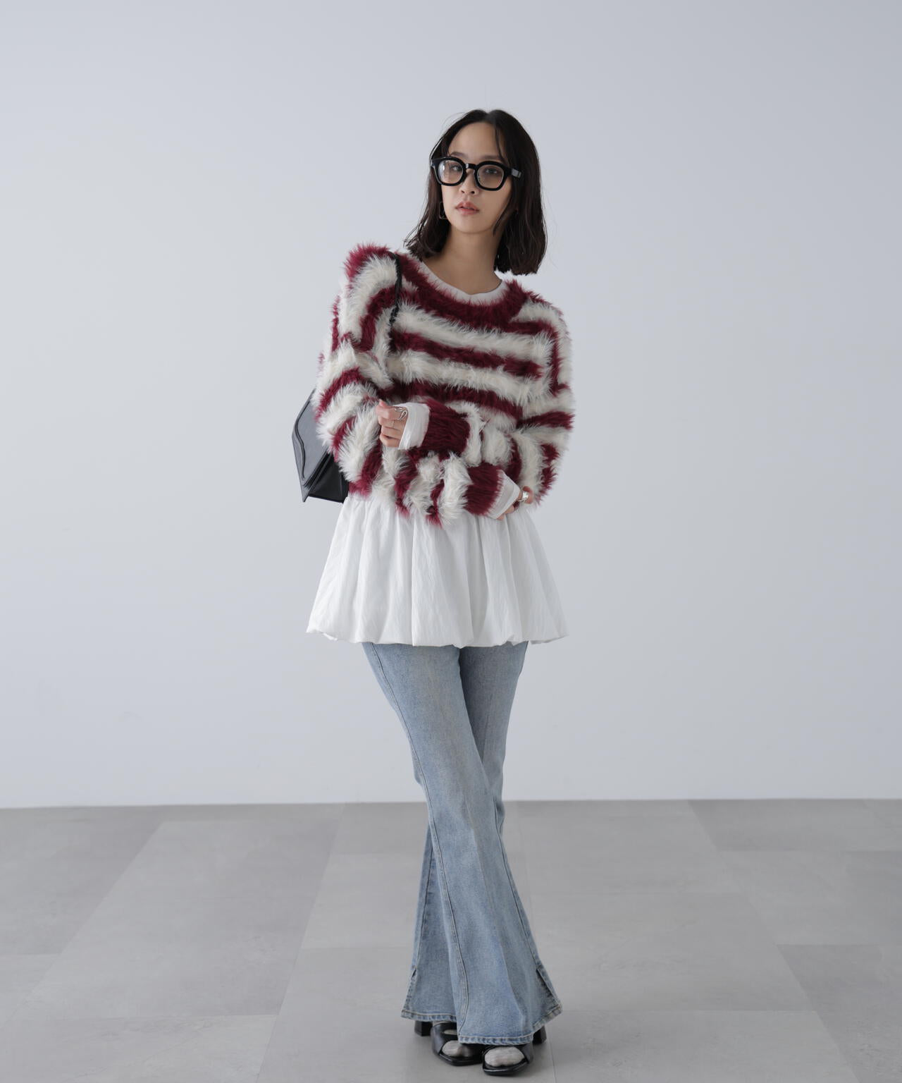 シャギーボーダークロップドニット