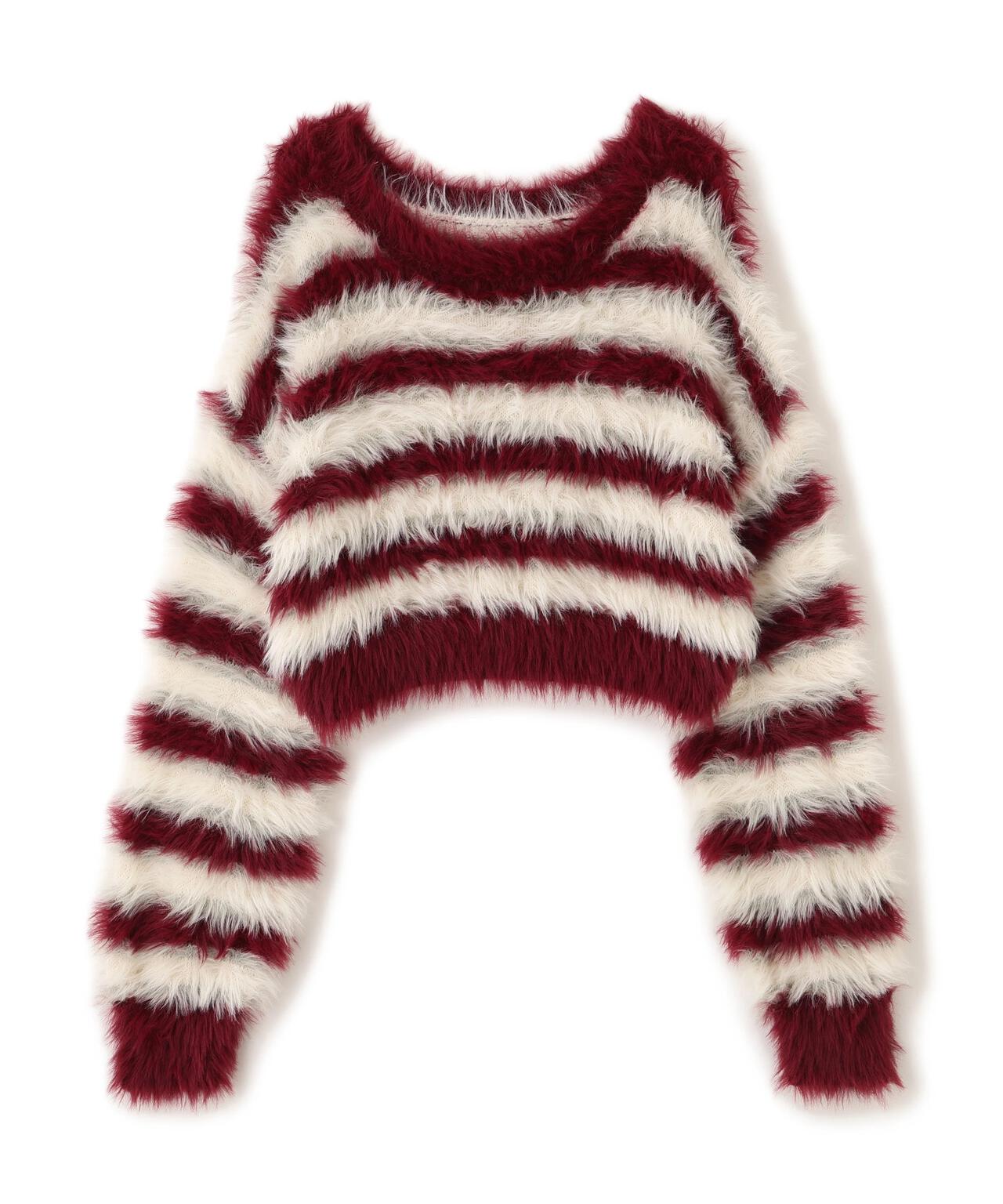 シャギーボーダークロップドニット