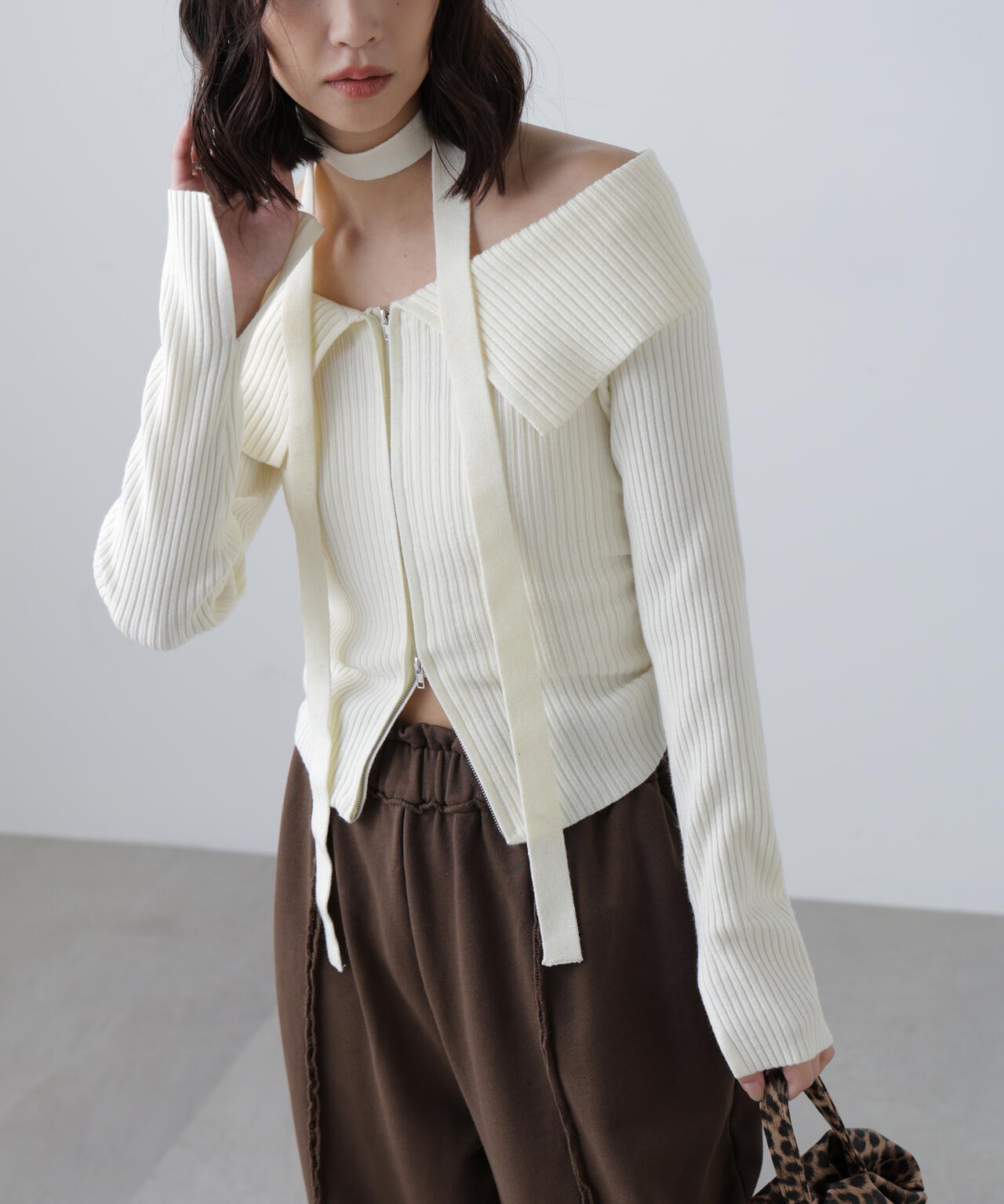 フロントジップリブ衿オフショルニット | FREE'S MART（フリーズマート