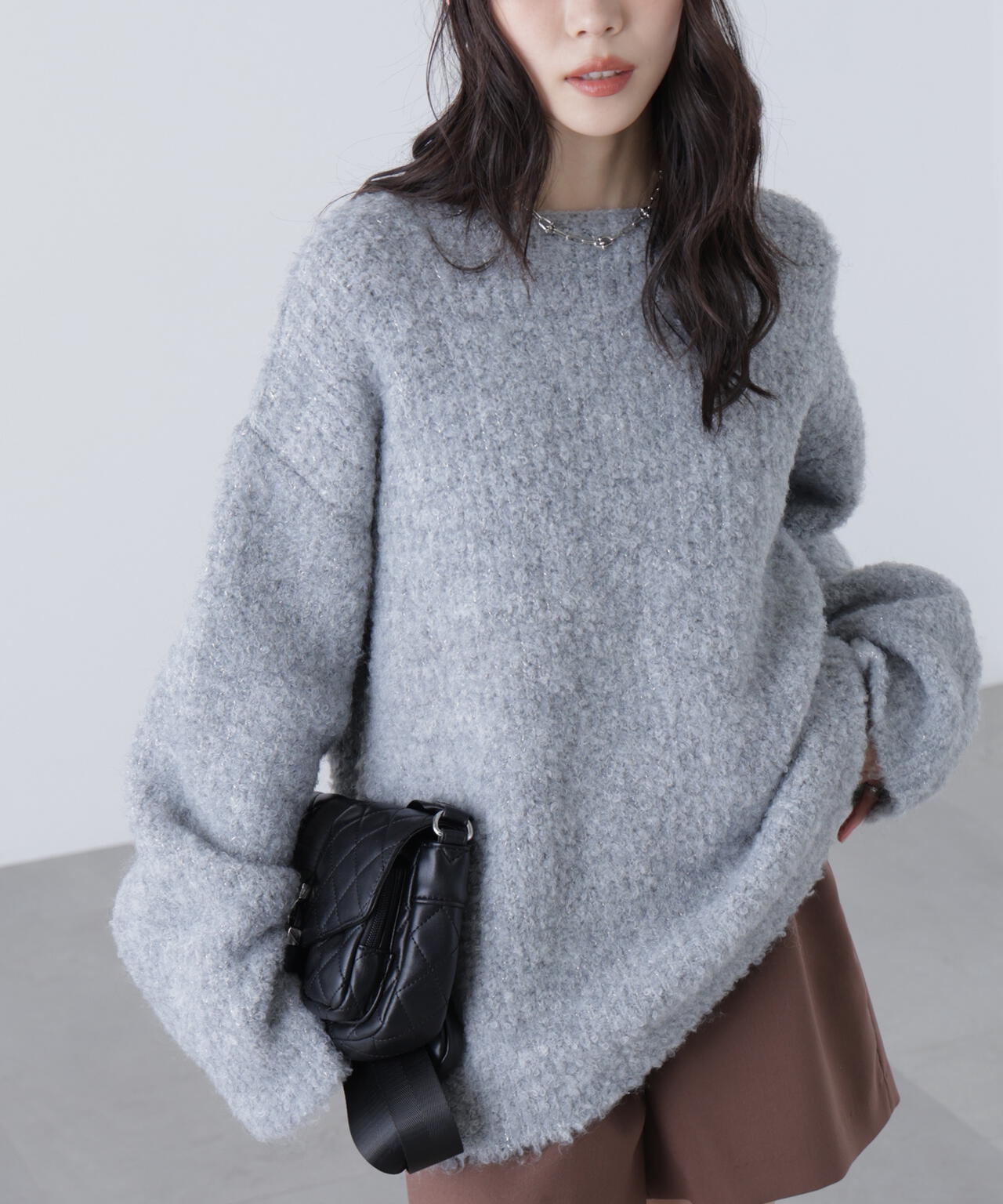 【ピンク 追加生産予約】ラメミックスブークレー畔ニット