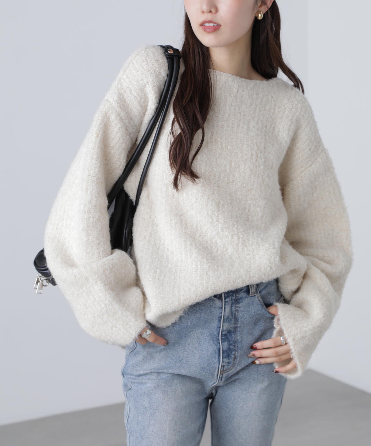 ちゃん。　Ｐニット　グレー 23区(ニジュウサンク)の【洗える】スパングル ドルマンスリーブ ニット