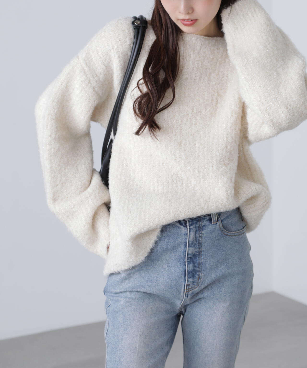 【ピンク 追加生産予約】ラメミックスブークレー畔ニット