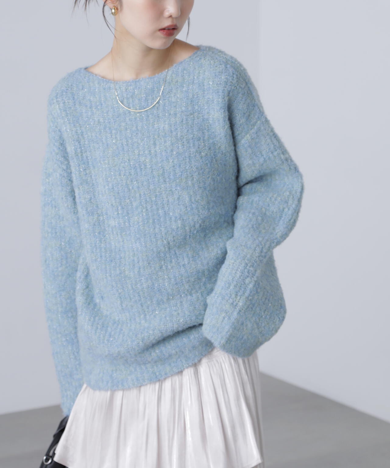 【ピンク 追加生産予約】ラメミックスブークレー畔ニット