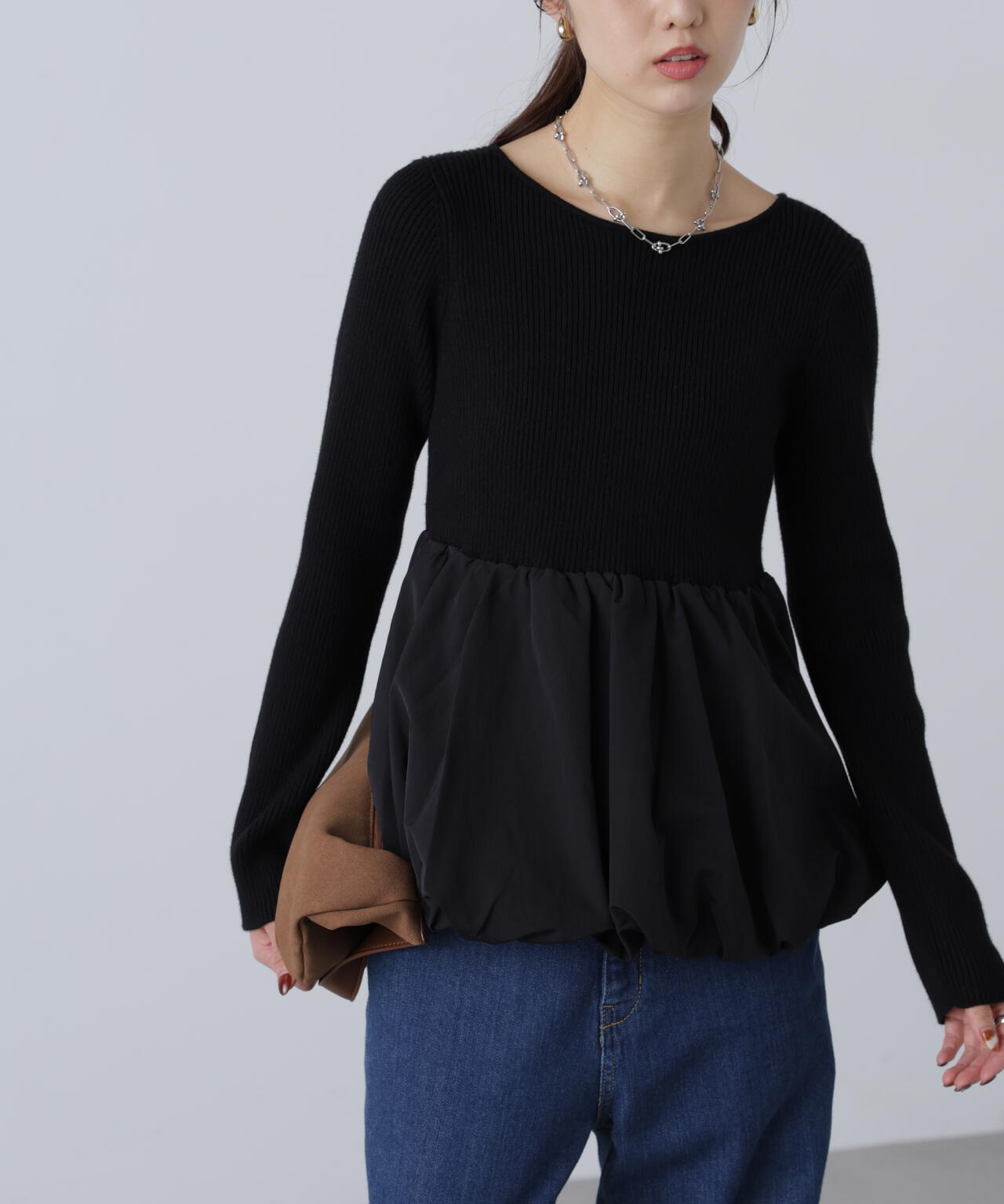 【MFM】ペプラムバルーンニット