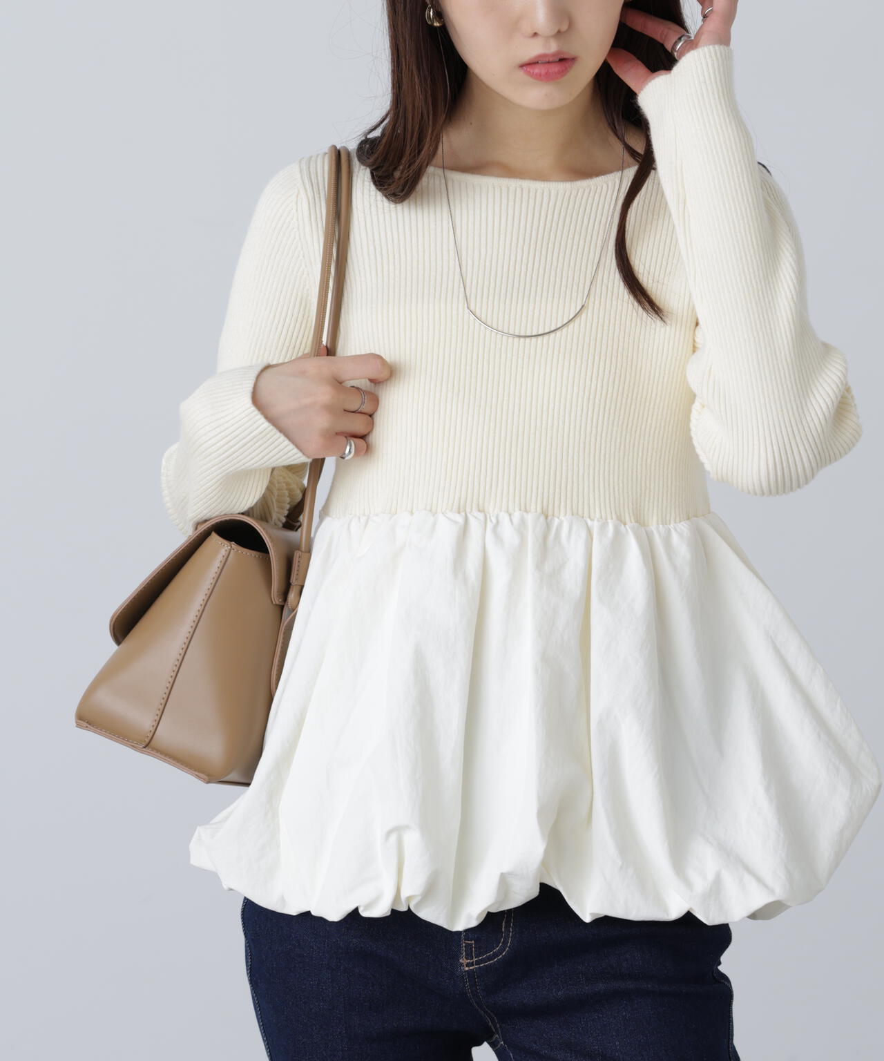 【MFM】ペプラムバルーンニット