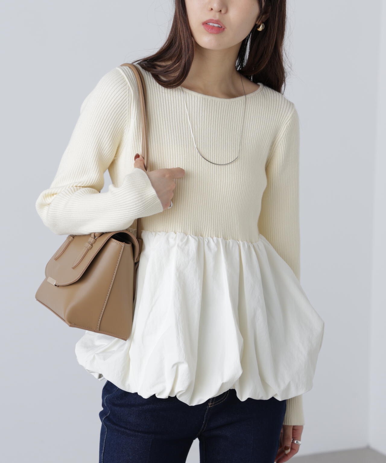 【MFM】ペプラムバルーンニット