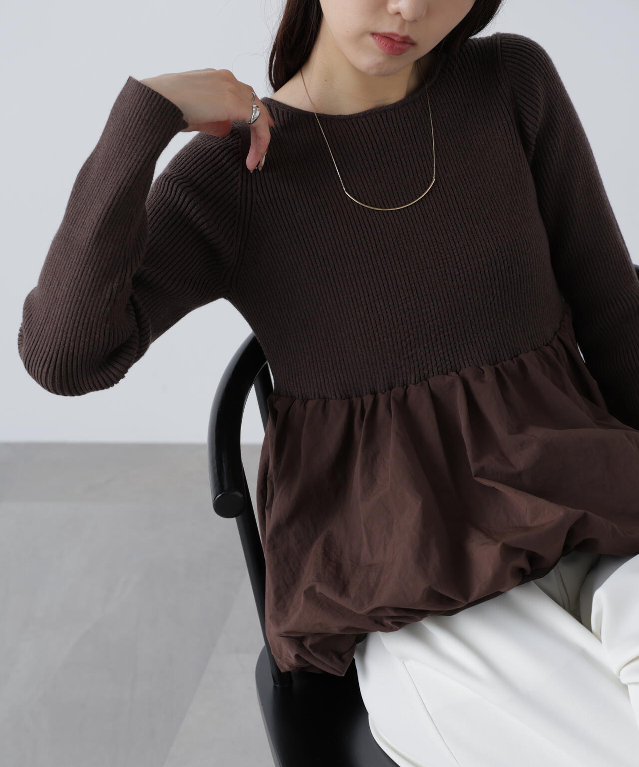 【MFM】ペプラムバルーンニット