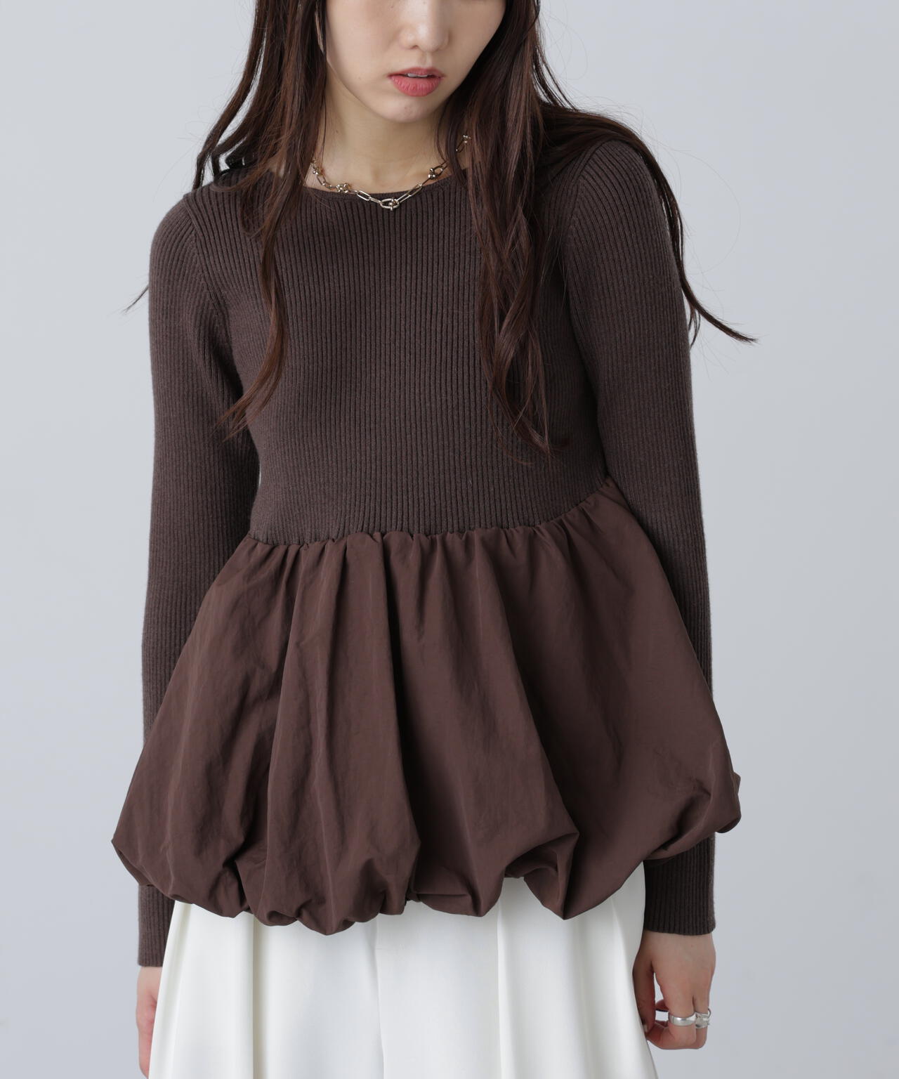 【MFM】ペプラムバルーンニット