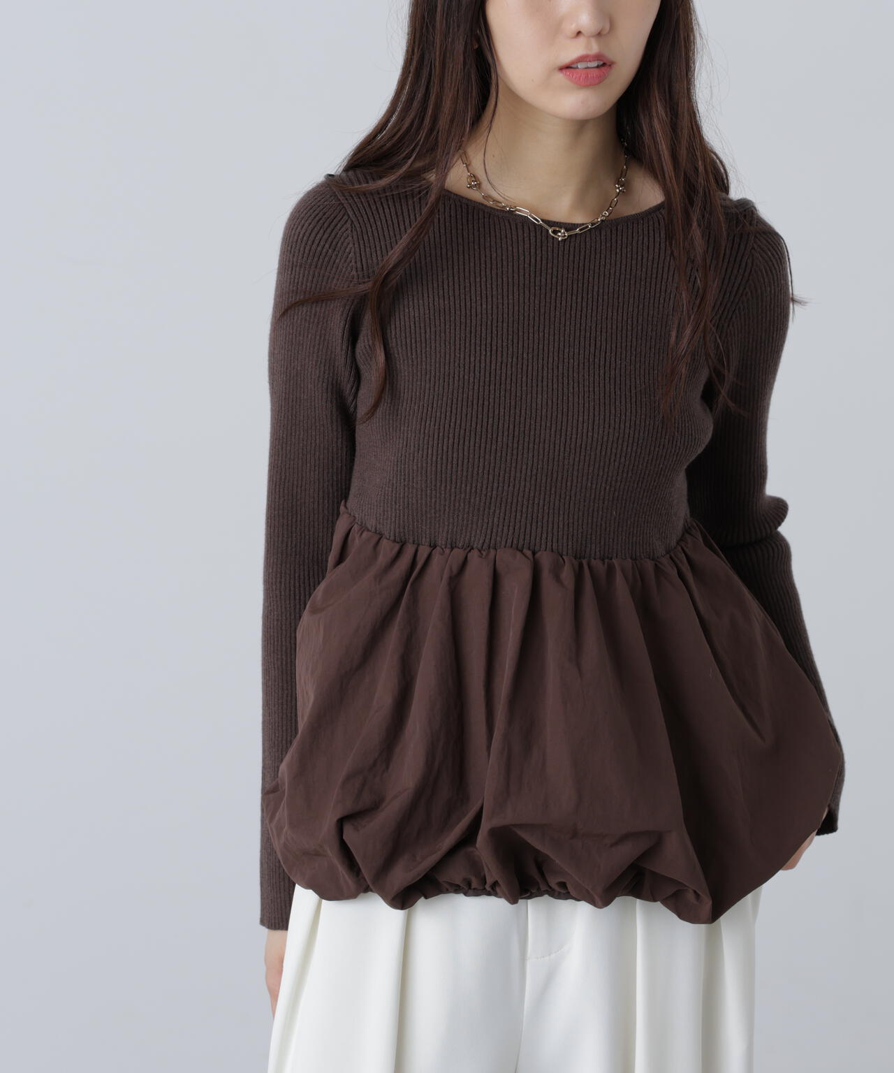 【MFM】ペプラムバルーンニット