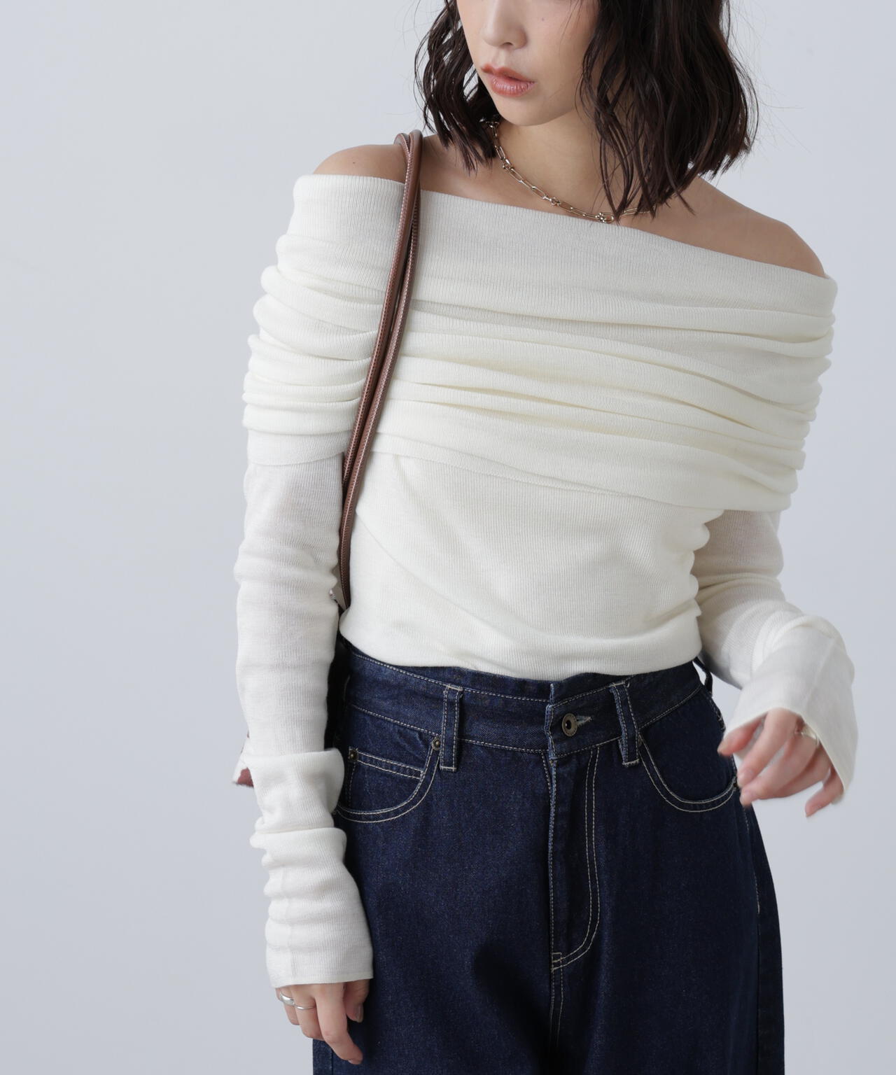 【RIO企画】袖口ボタンオフショルニット〈MFM〉