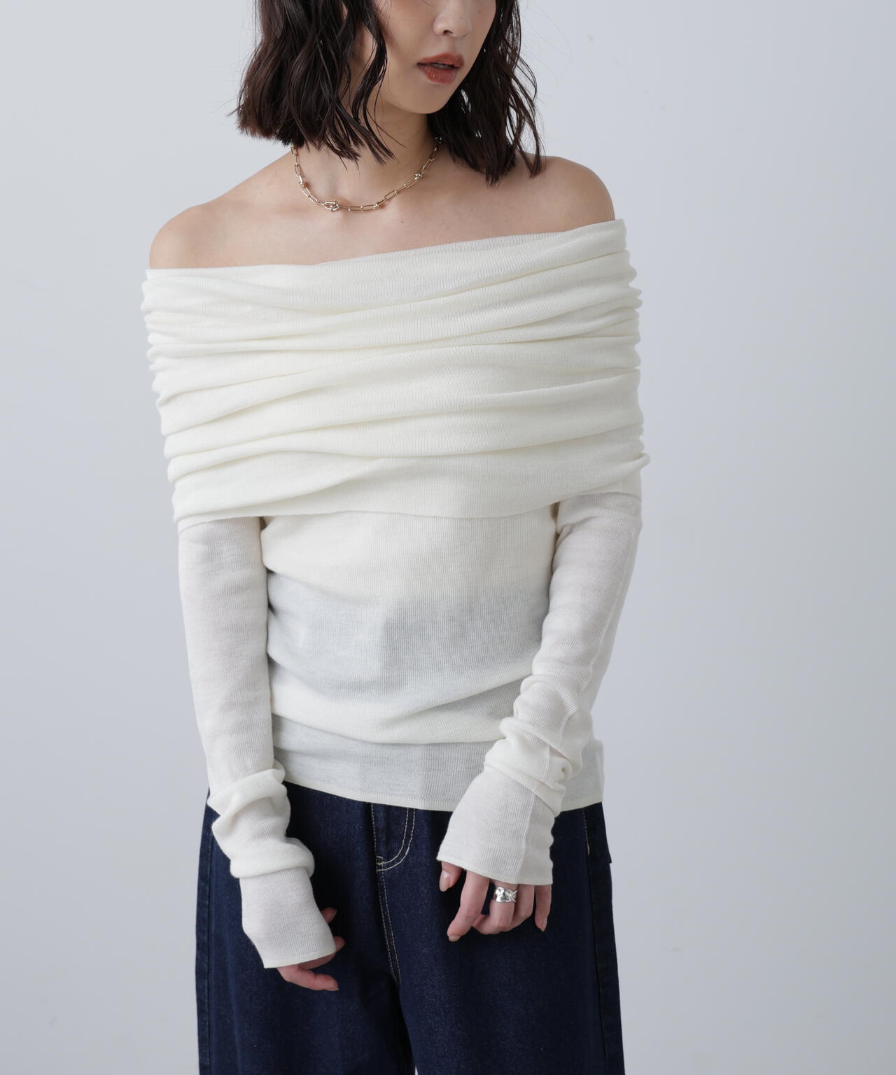 【RIO企画】袖口ボタンオフショルニット〈MFM〉