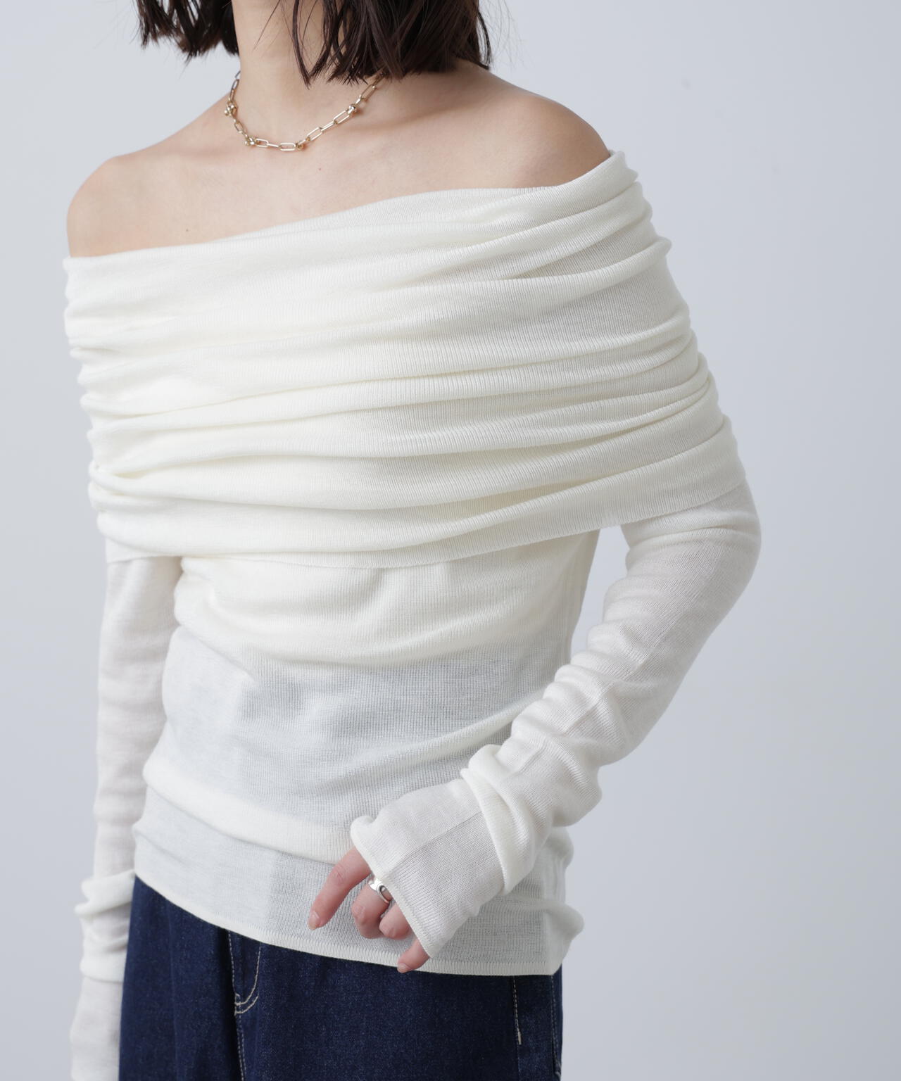 【RIO企画】袖口ボタンオフショルニット〈MFM〉