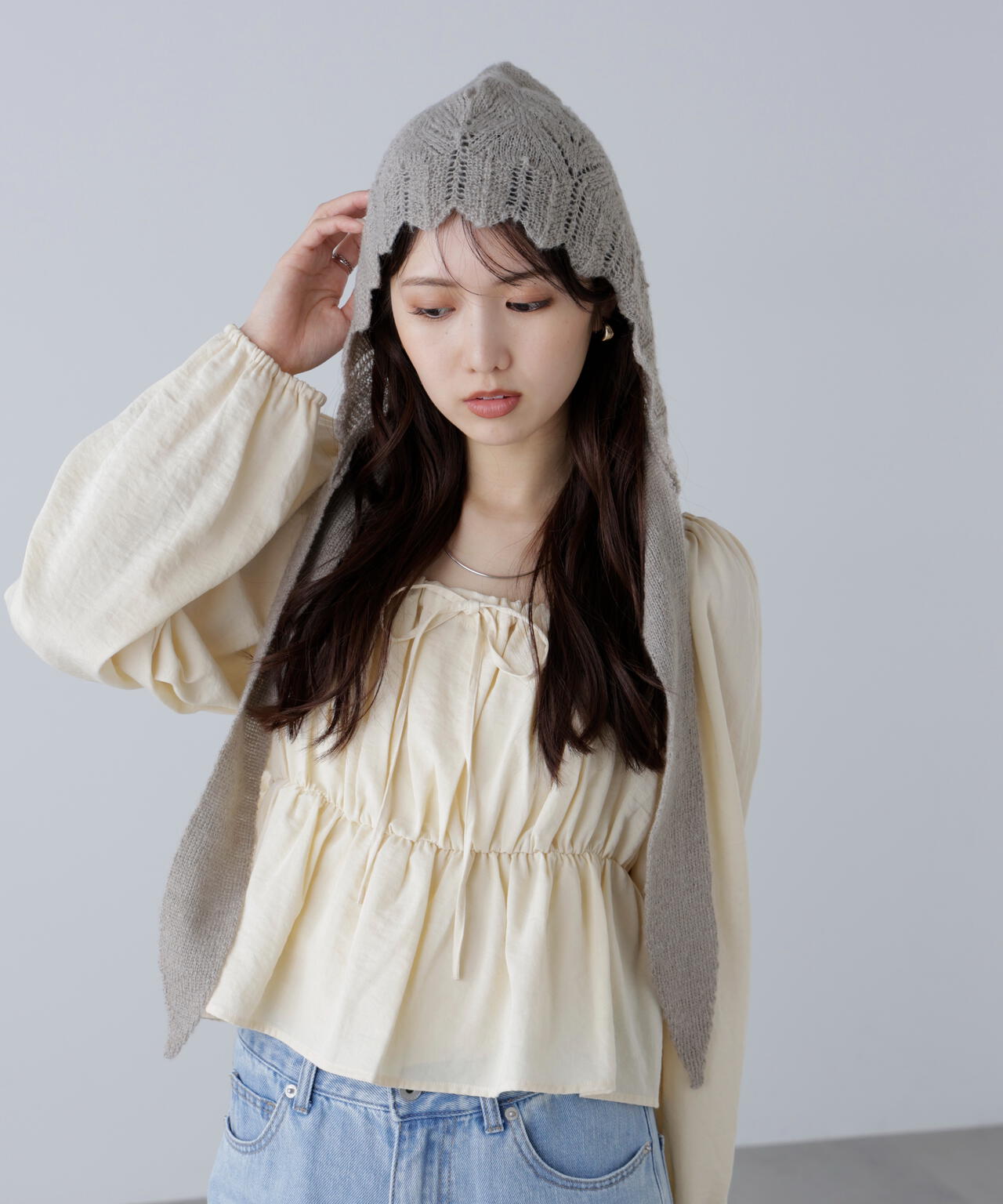 透かし編みフードマフラー