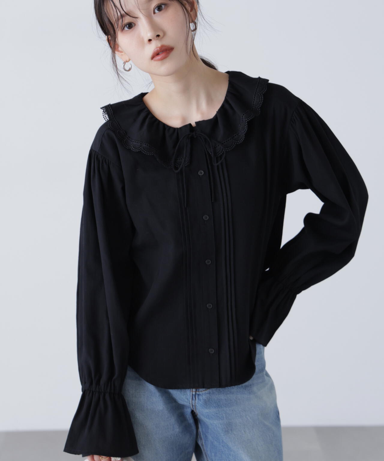 machattフリルカラーリブニットブラック machatt フリルカラーリブニット MACHATT】フリルカラーリブニット