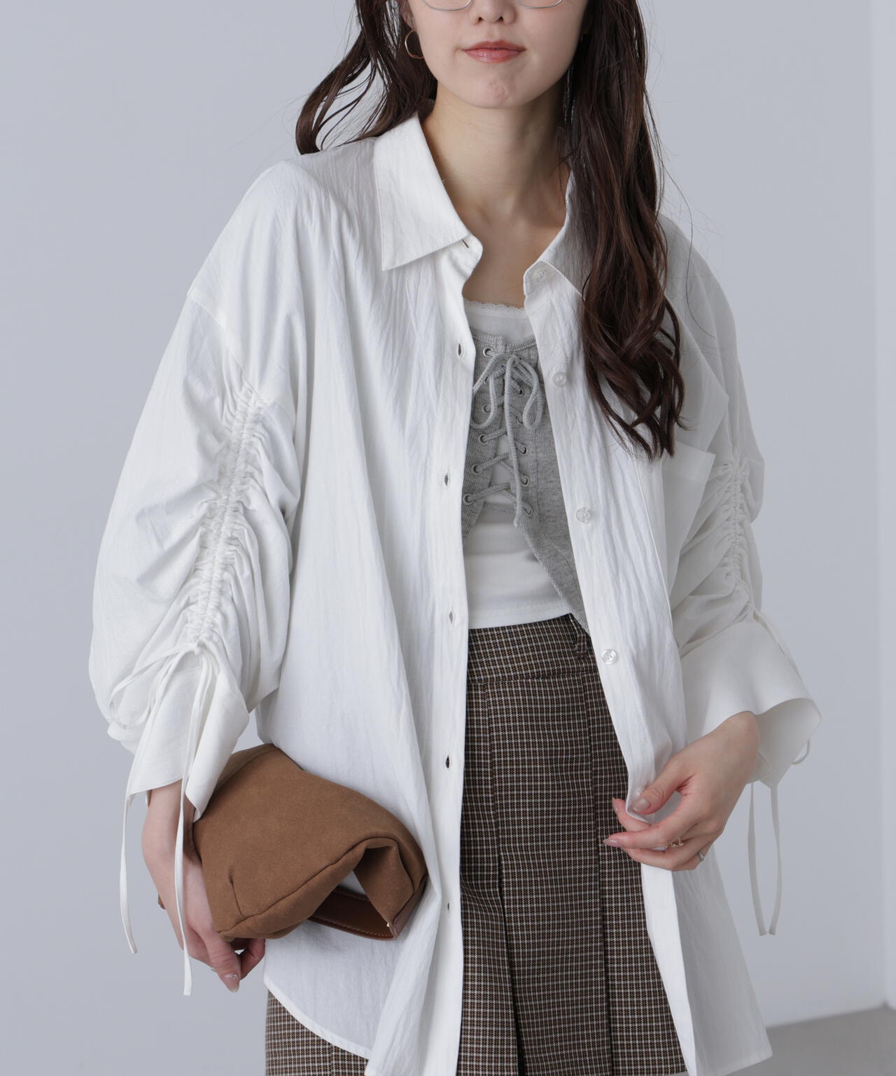 袖シャーリングオーバーシャツ