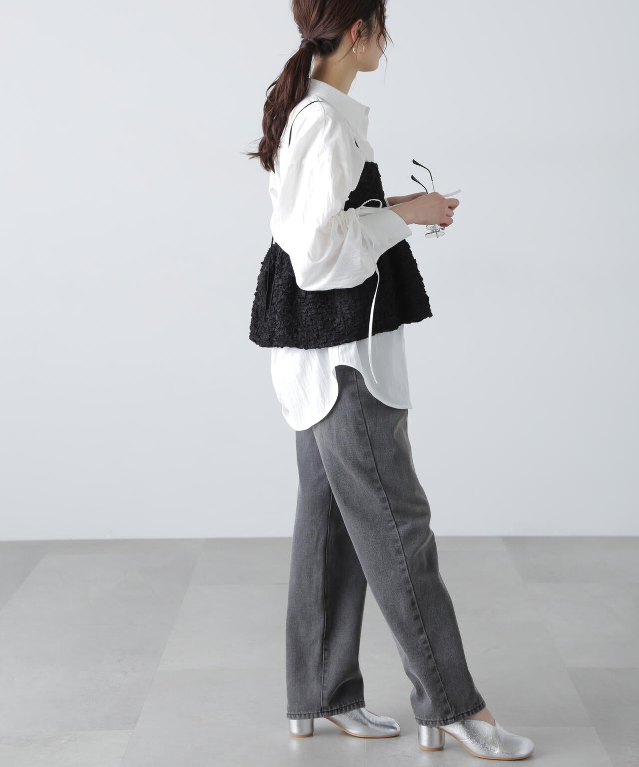 袖シャーリングオーバーシャツ