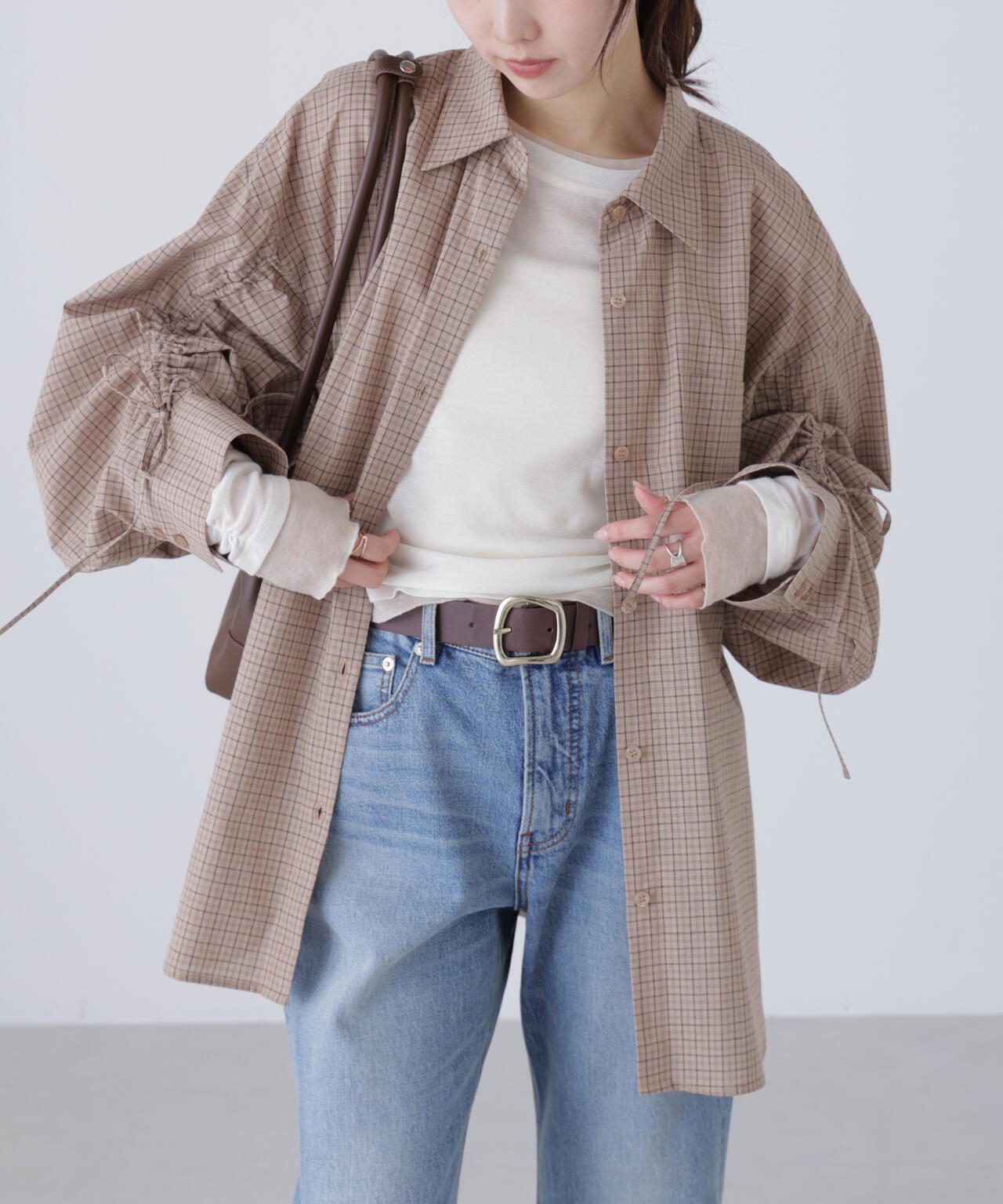 袖シャーリングオーバーシャツ