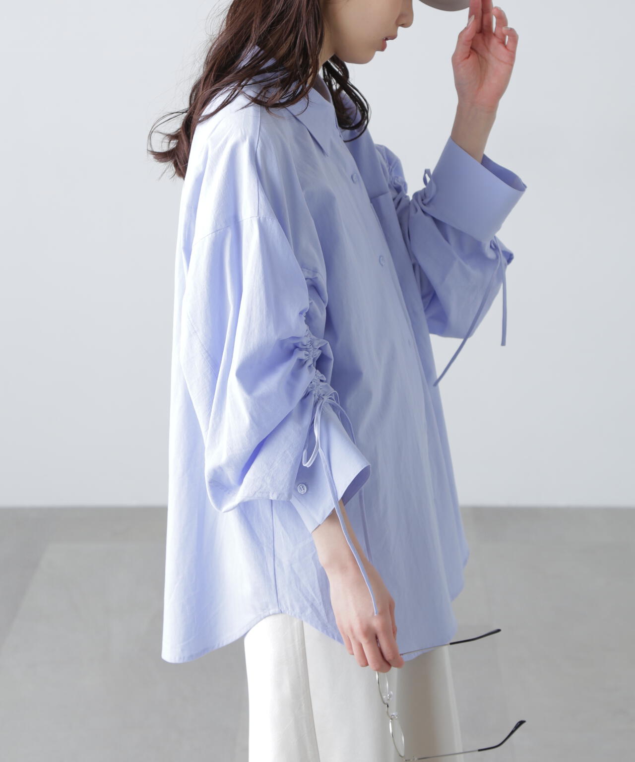 袖シャーリングオーバーシャツ