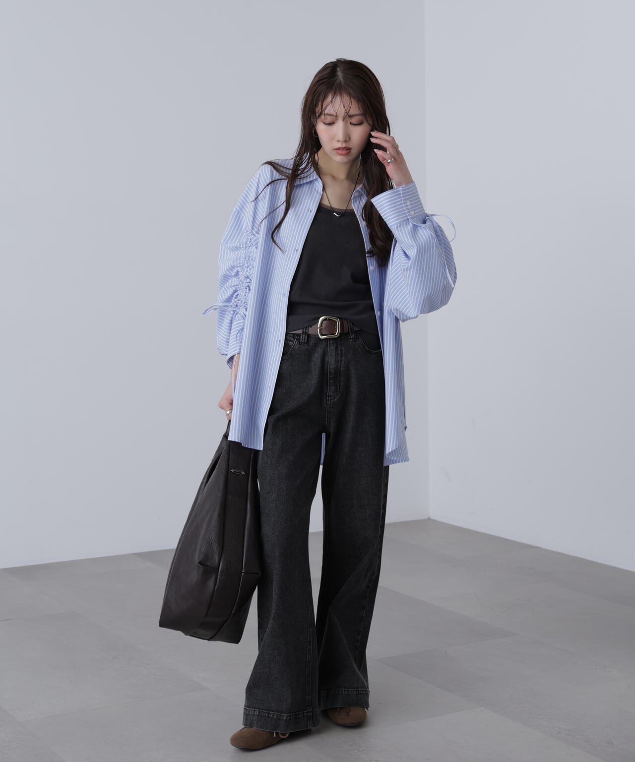 袖シャーリングオーバーシャツ