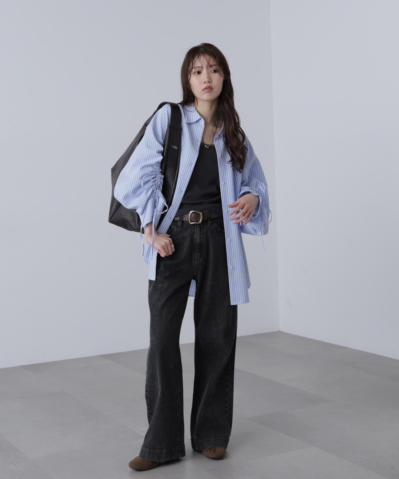 袖シャーリングオーバーシャツ