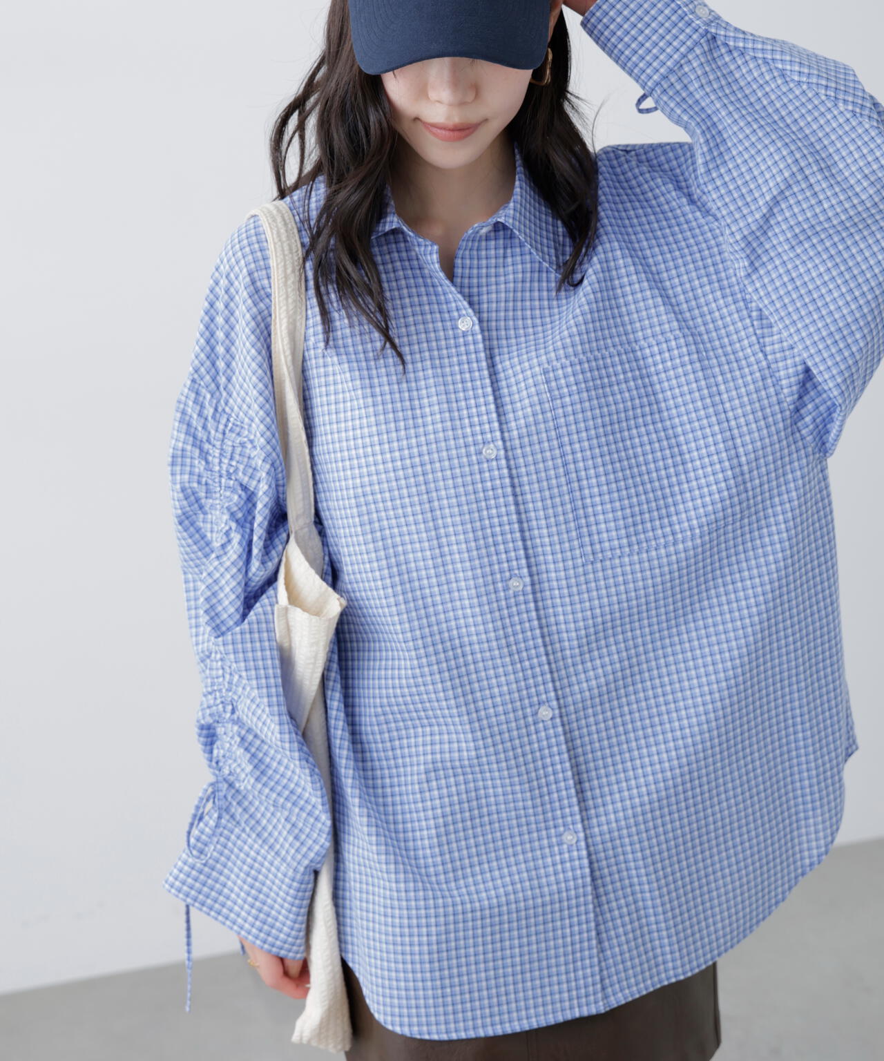 袖シャーリングオーバーシャツ