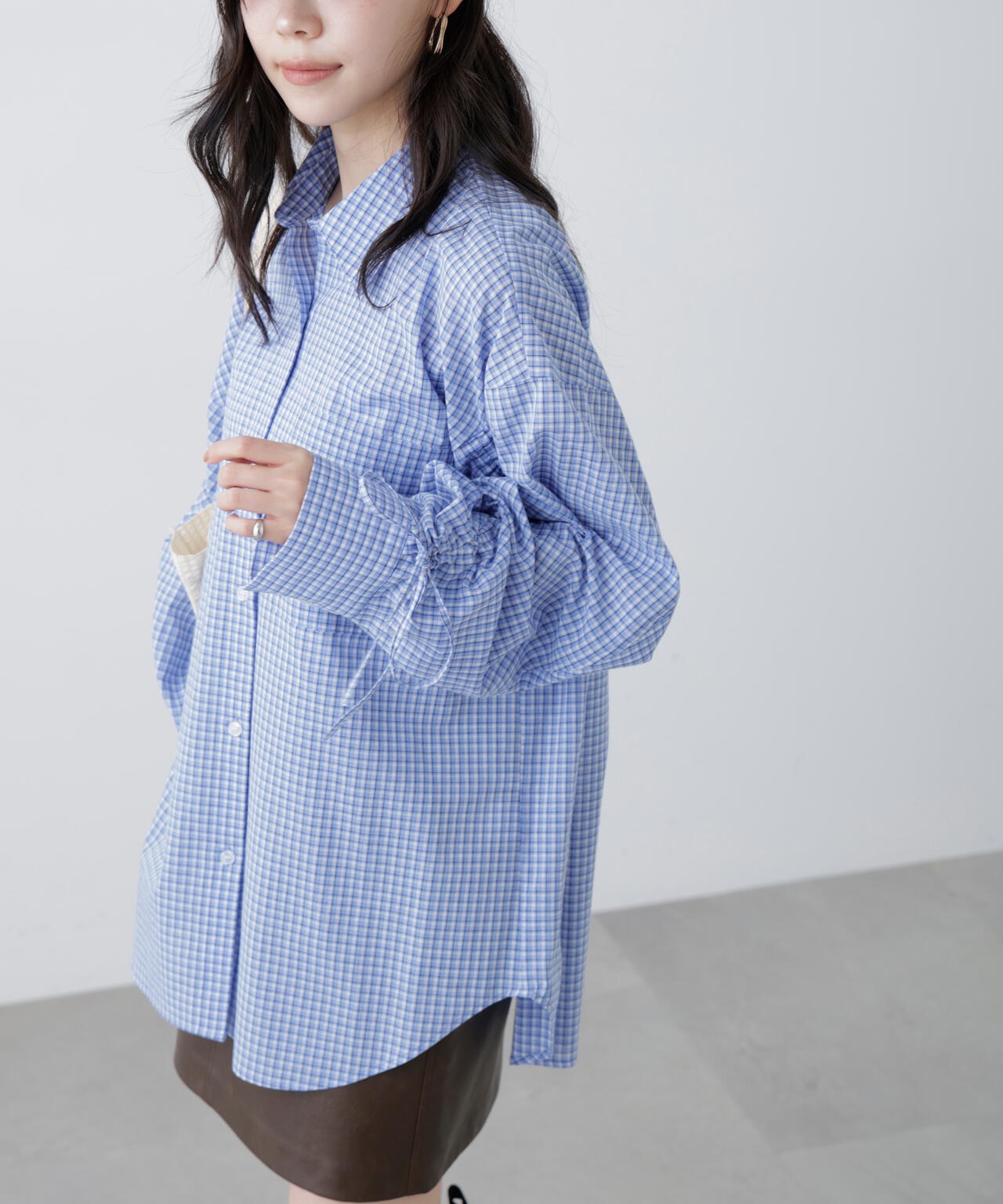 袖シャーリングオーバーシャツ