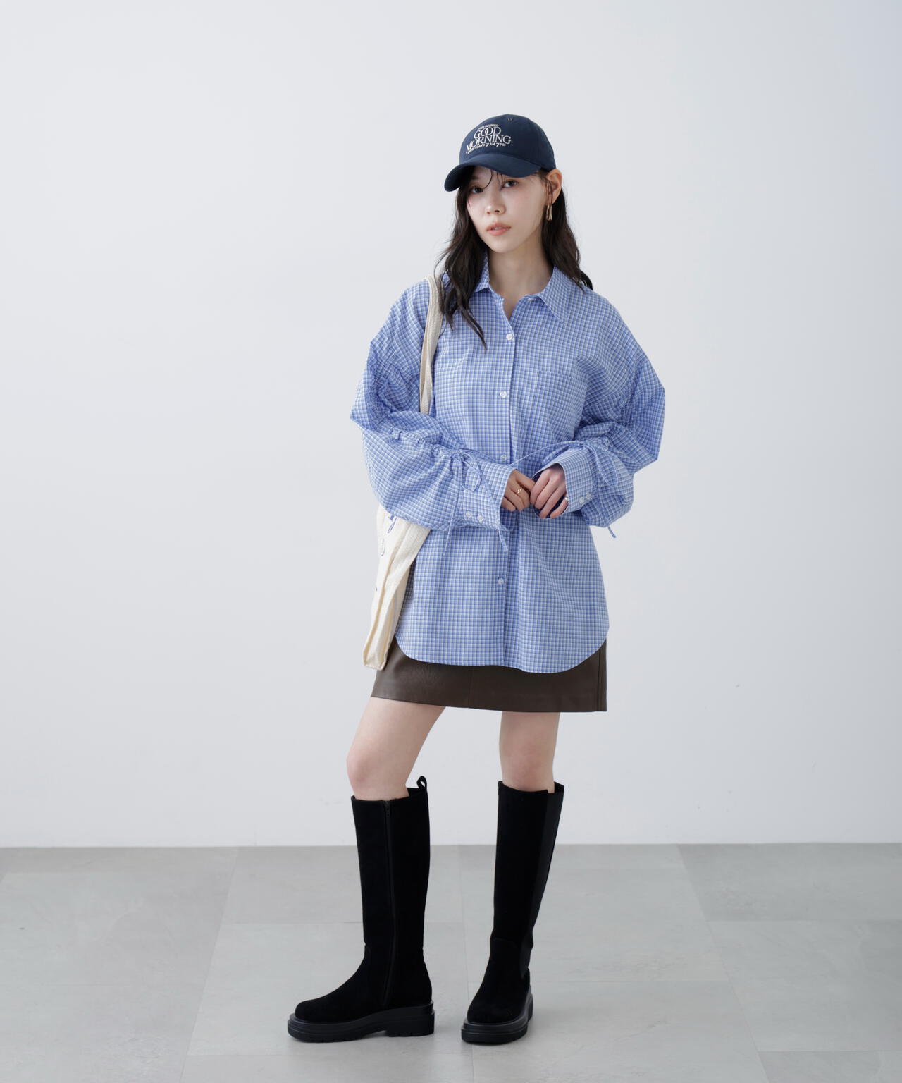 袖シャーリングオーバーシャツ