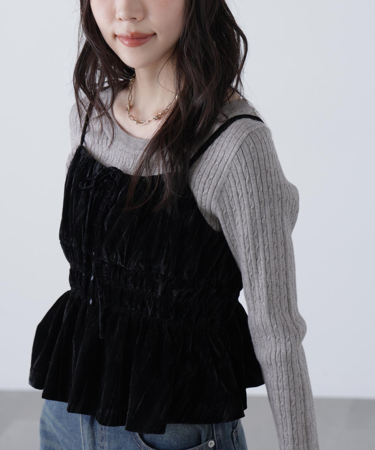 クラッシュベロアシャーリングビスチェ