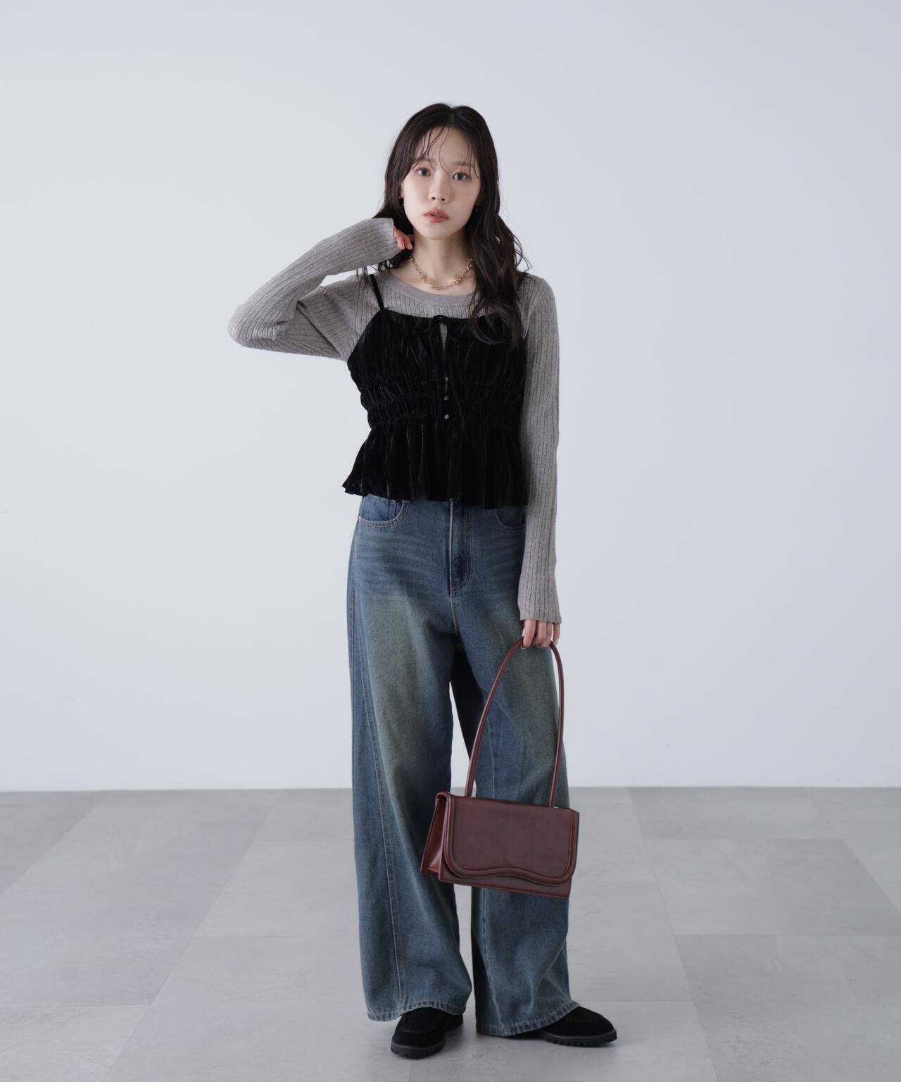 クラッシュベロアシャーリングビスチェ