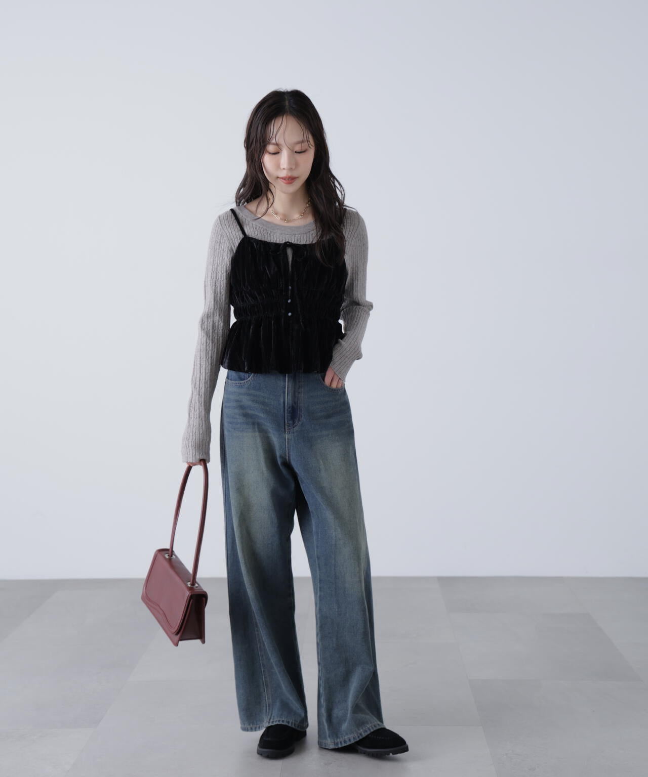 クラッシュベロアシャーリングビスチェ