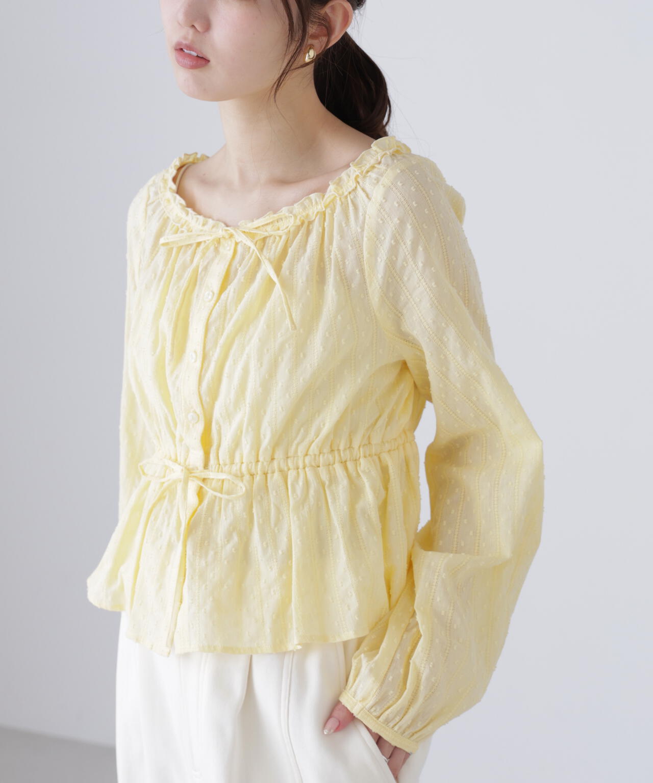 コットンレースペプラムブラウス