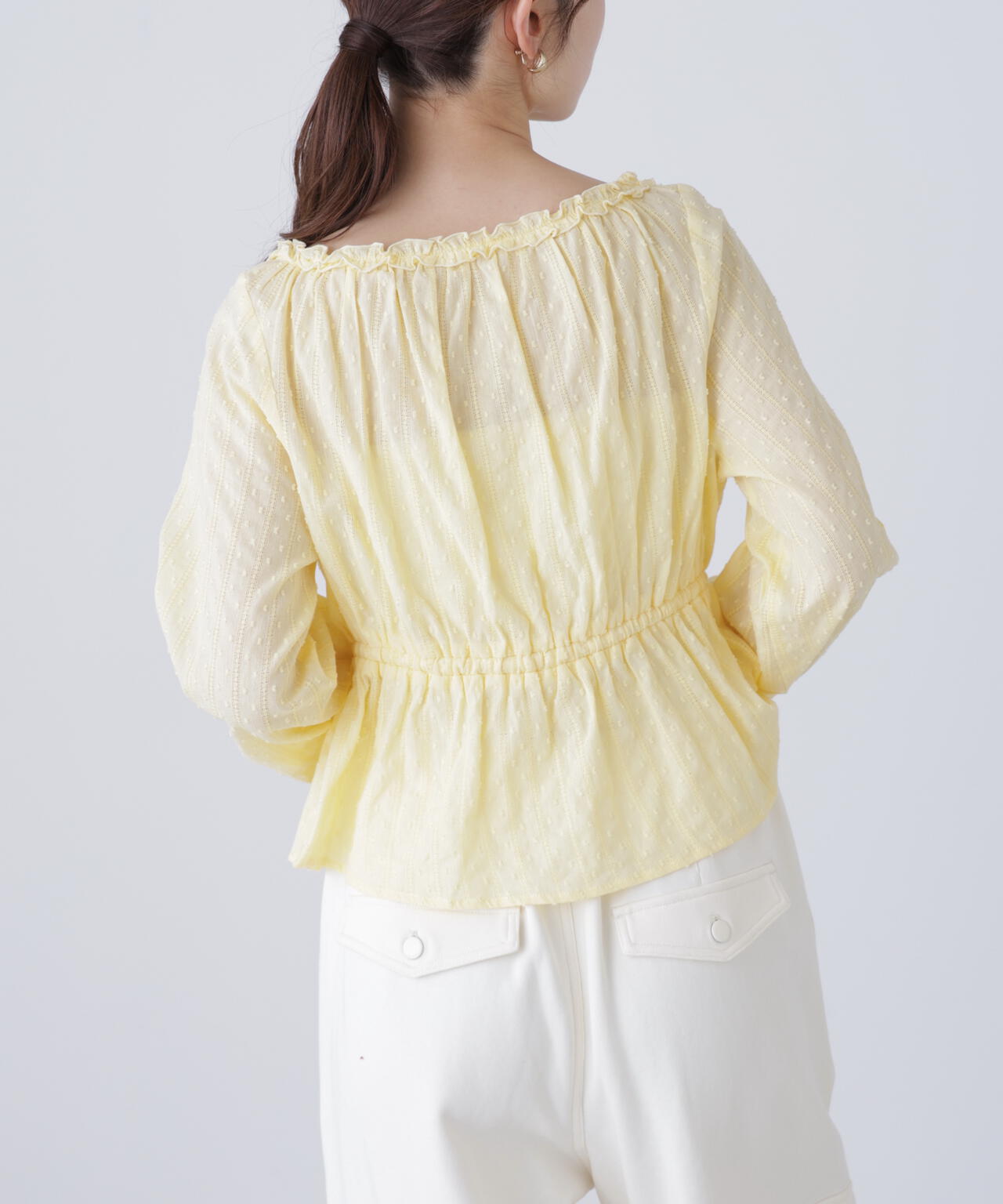 コットンレースペプラムブラウス