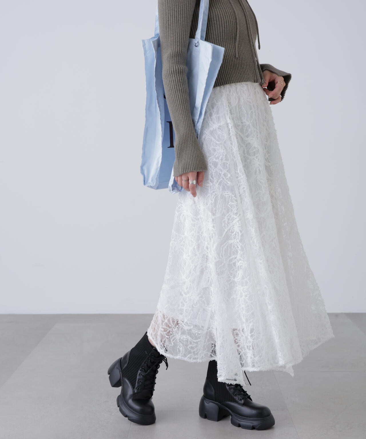 2wayモールレースパネルフレアスカート