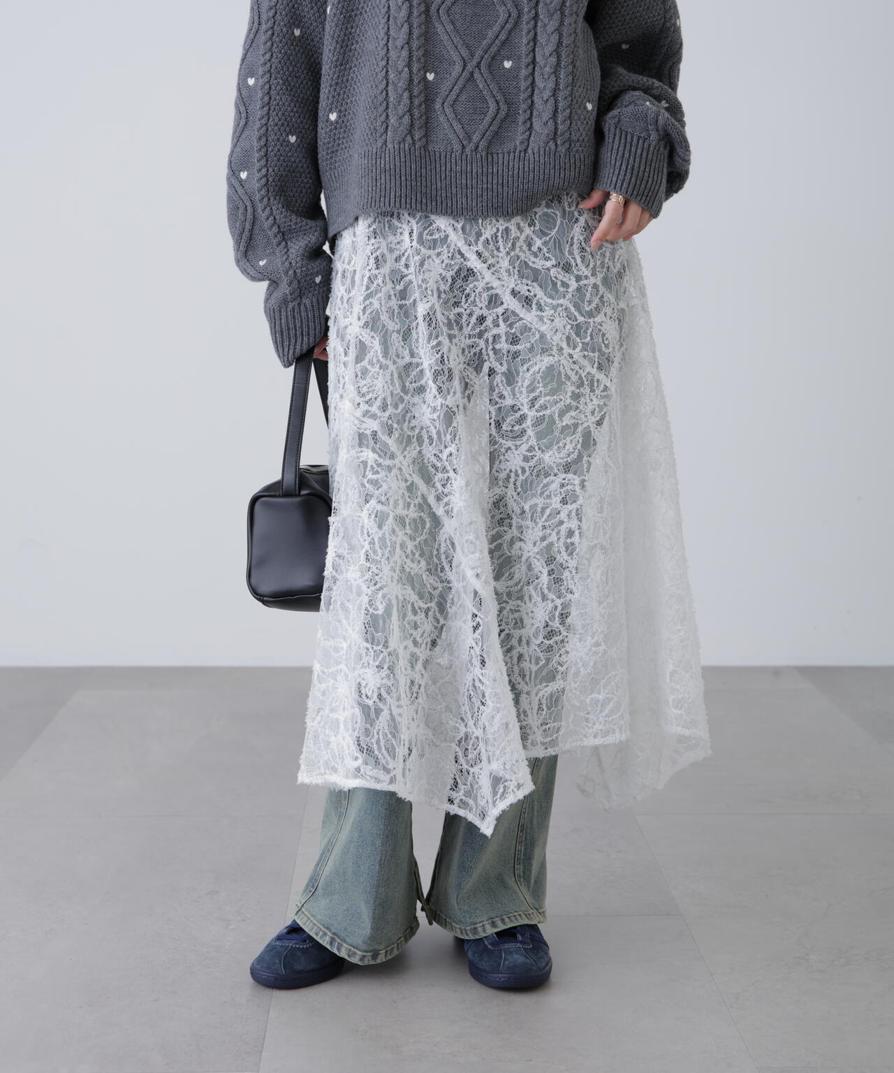 2wayモールレースパネルフレアスカート