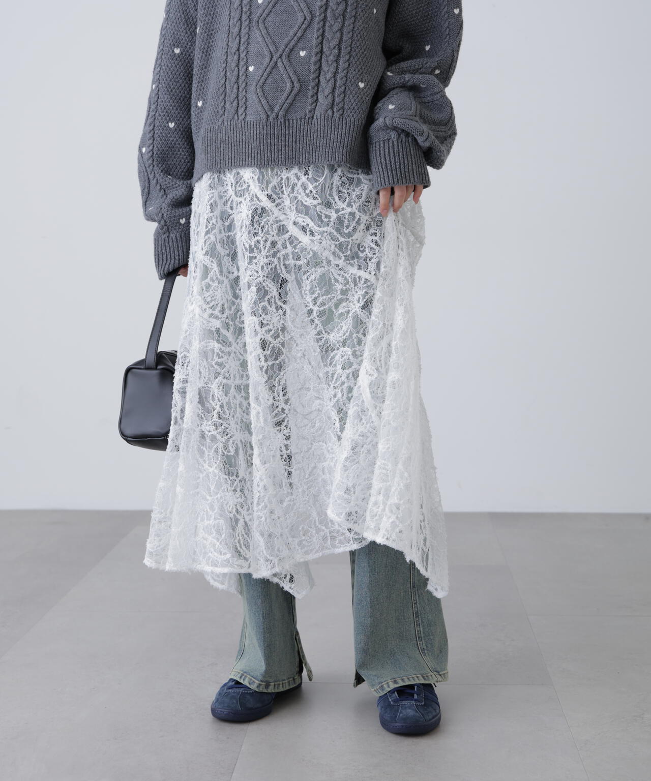 2wayモールレースパネルフレアスカート