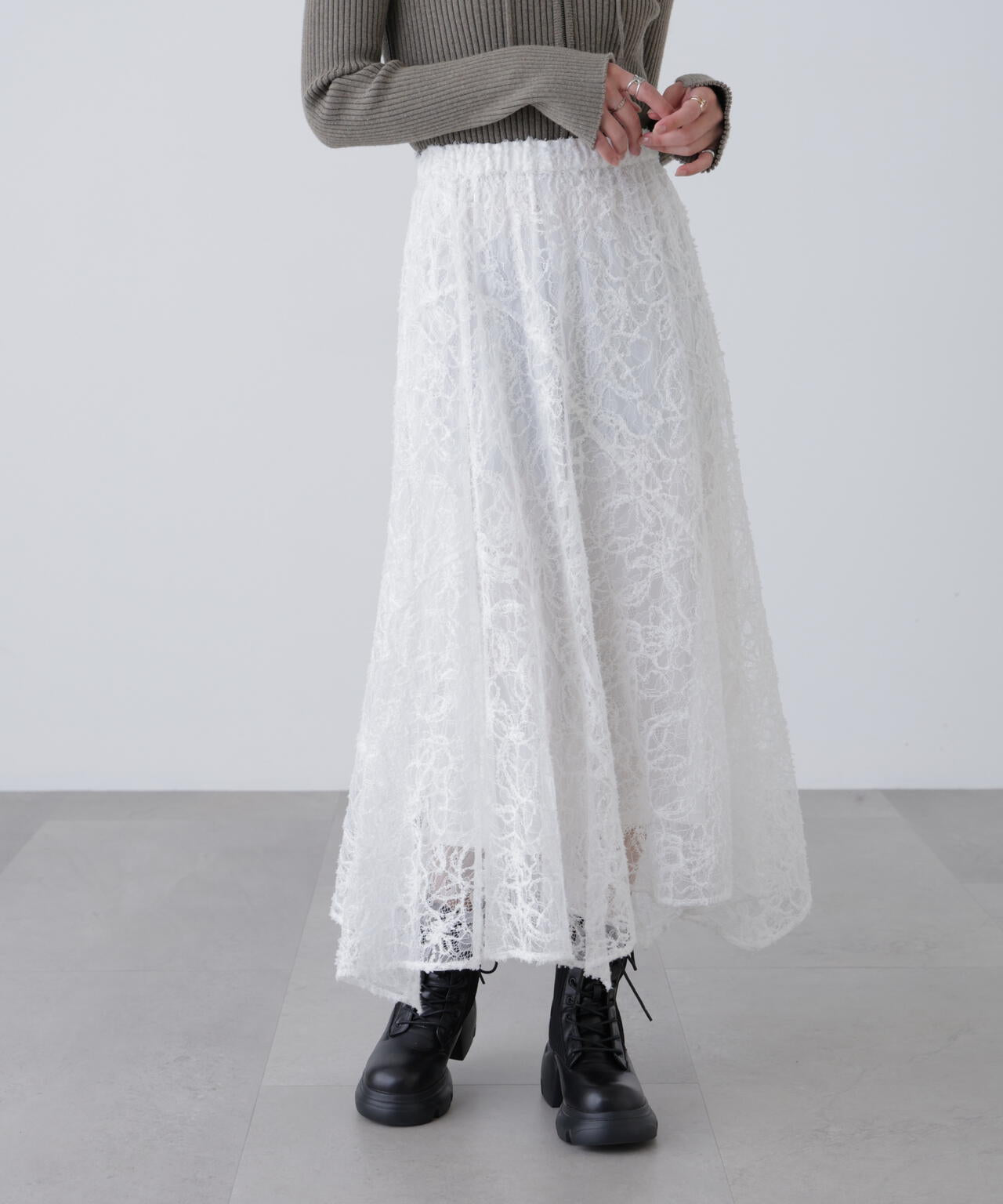 2wayモールレースパネルフレアスカート